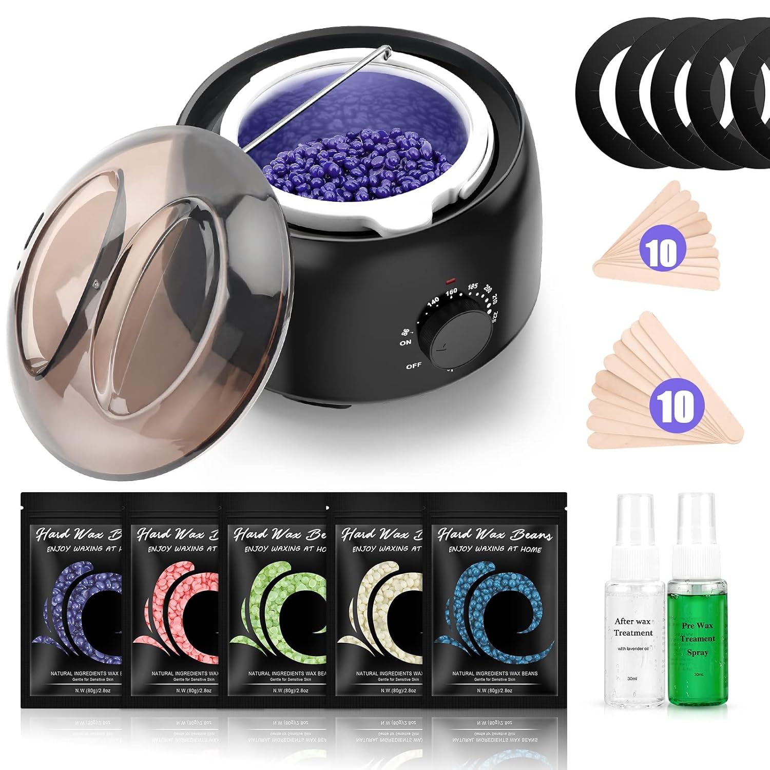 Waxing Kit - TIKESI Wax Warmer for Hair Removal, Hard Wax Kit with 14oz 5 Bags Hard Wax Beans for Full Body, Legs, Face, Eyebrows, Bikini, Brazilian Waxing Kit for Women Men