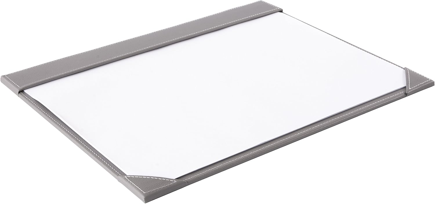 OSCO Grey Faux Leather Desk Mat | Very Large Full Demy | Writing Pad | Blotter | Notes | Protector | 10 Sheets | 59cm x 47cm