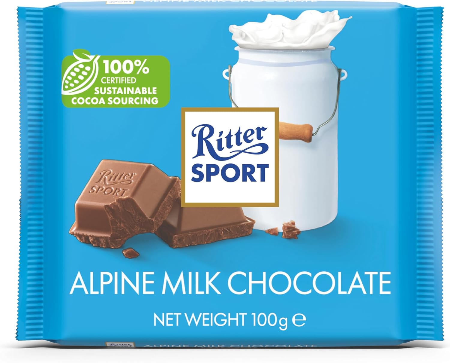 Ritter Sport Alpine Milk Chocolate Bar, 100g, Chocolate Sharing Bar