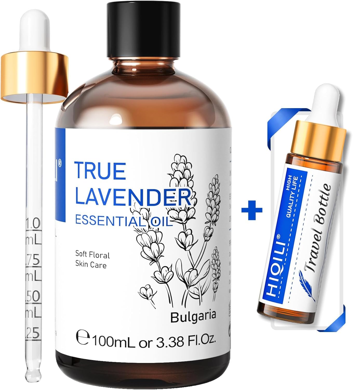 HIQILI 100ml Lavender Essential Oil Pure, 100% Natural Therapeutic Grade for Aromatherapy Diffuser, Skin Care, Hair, Includes Premium Quality Glass Dropper