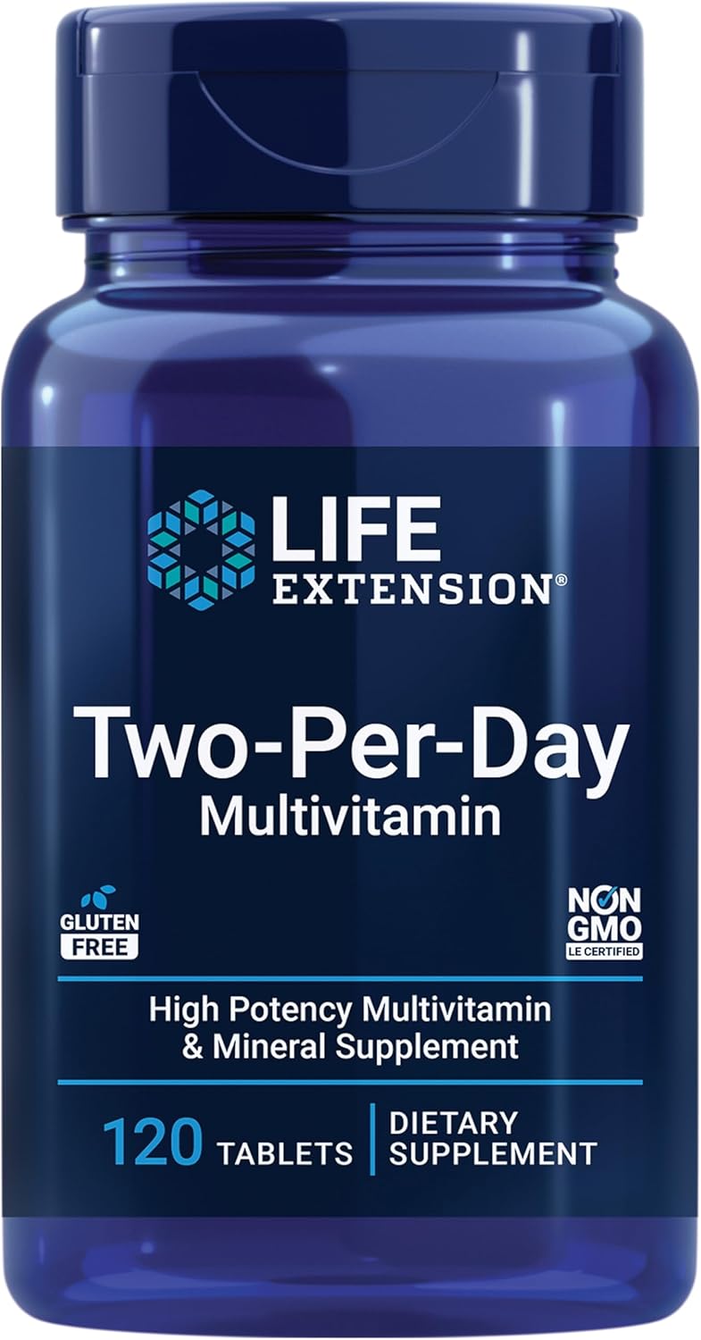 Life Extension Two-Per-Day Multivitamin - Packed with Over 25 Vitamins, Minerals & Extracts -Vitamins B6, C, D - Zinc - Two-Month Supply - Non-GMO, Gluten-Free - 120 Tablets