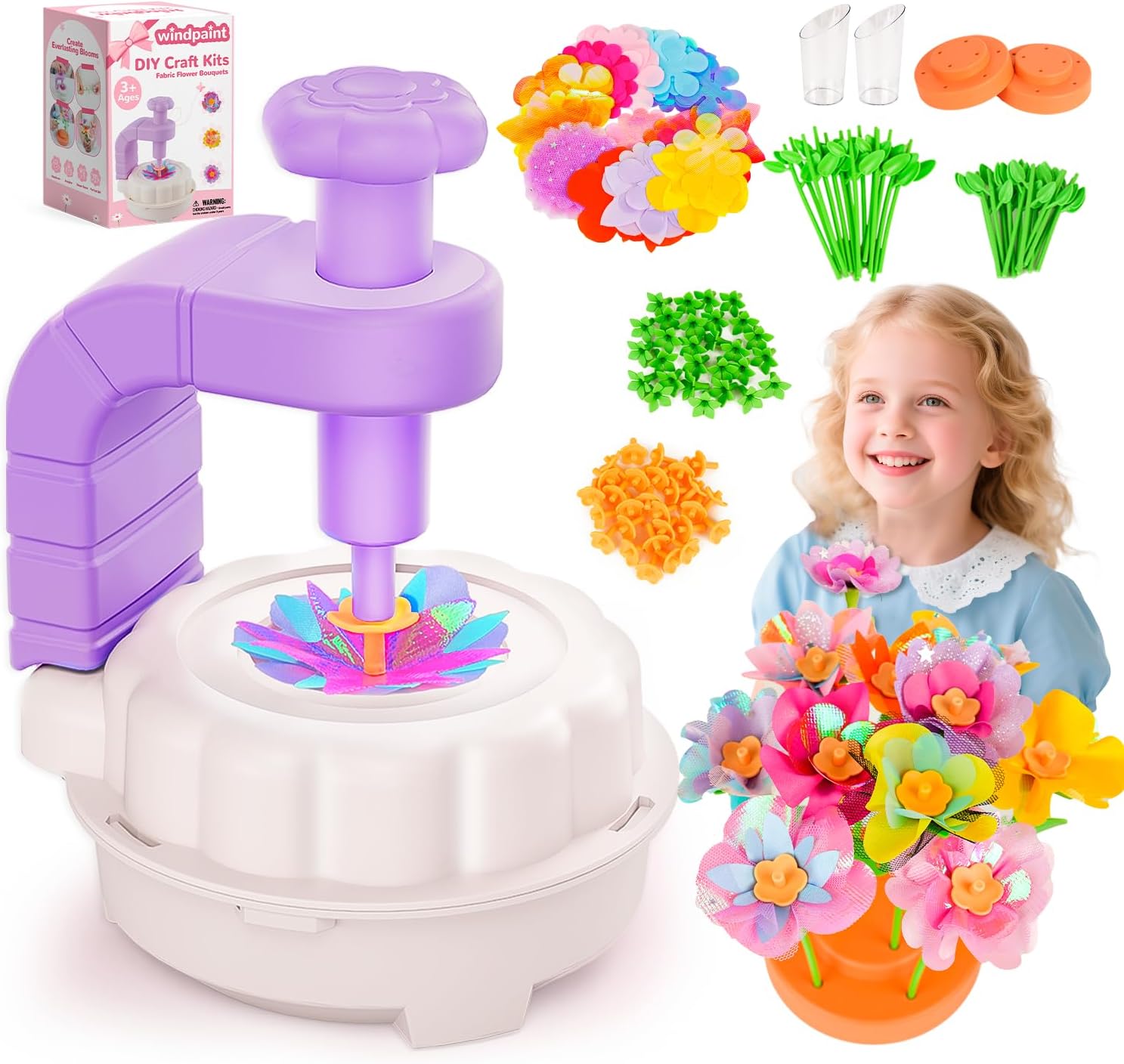 windpaint Toys for Girls 3 4 5 6 7 8 9 10 Years Old, DIY Craft Kits for Kids, Fabric Flower Bouquets for Girls Gifts, Educational Learning Detective Toys for Toddler Kids,Birthdays Gifts (Purple)