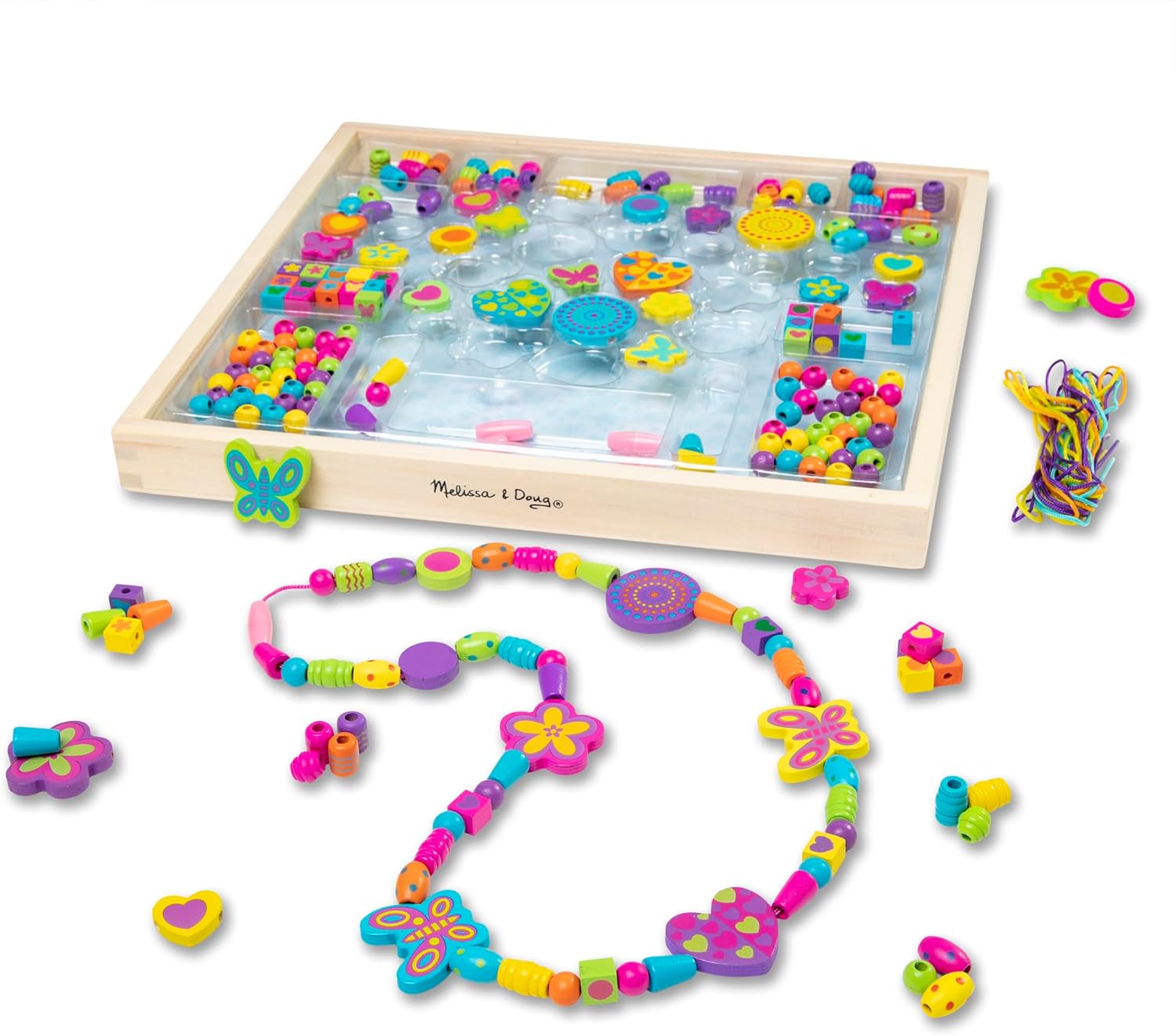 Melissa & Doug Bead Bouquet Necklace Making Kit | Wooden Beads for Jewellery Arts and Crafts Kids Age 6 Friendship Bracelet Girls or Boys 5 Year Old Gifts, Wooden Bead Bouquet