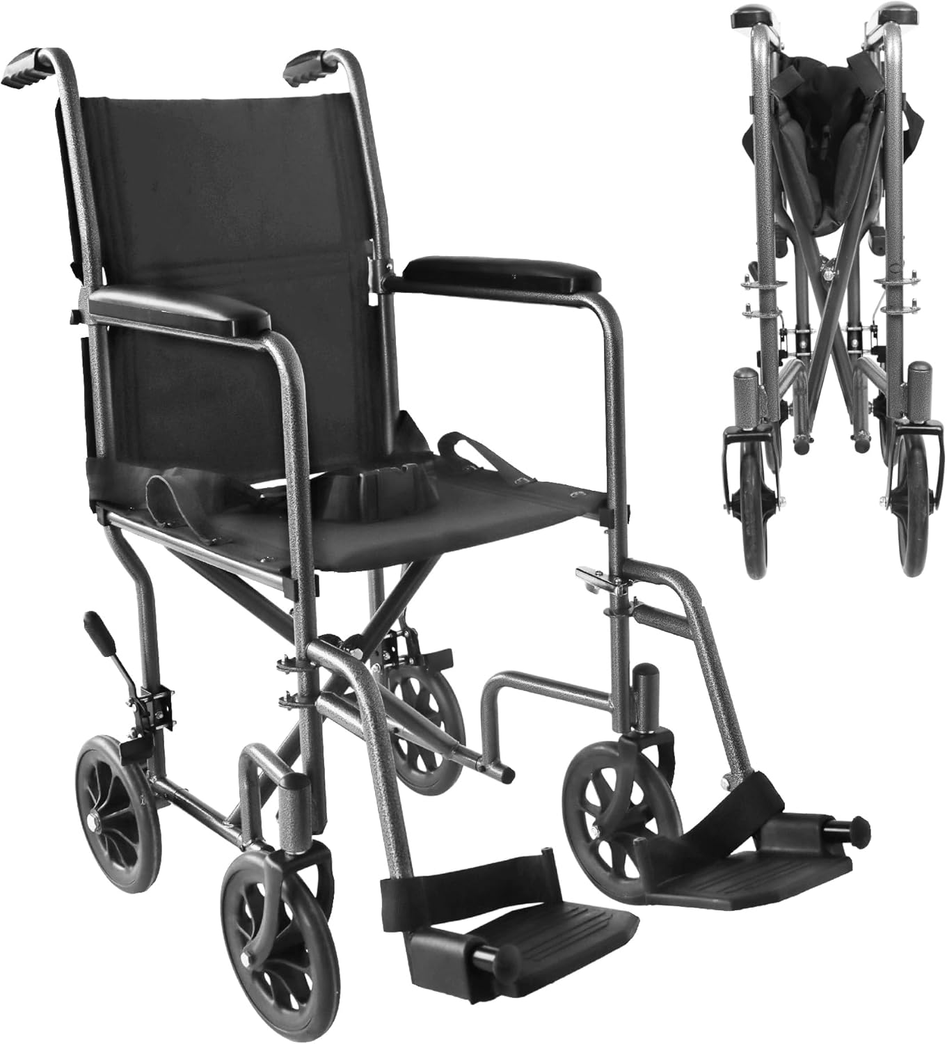 PEPE Mobility Lightweight Folding Wheelchair for Adults, Small for Indoors, Foldable Footrests, Manual Brake, Seatbelt