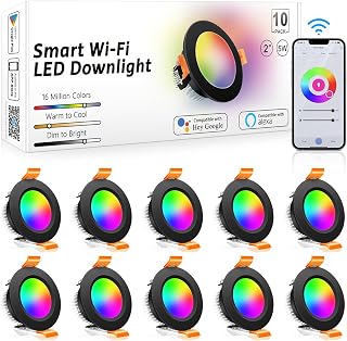 inShareplus 2 Inch Smart Recessed Lighting, 10 Pack WiFi Black LED Downlight 5W 120V, Dimmable RGBCW 2700-6500K Color Changing, Compatible with Alexa/Google, Ceiling Lights with LED Driver