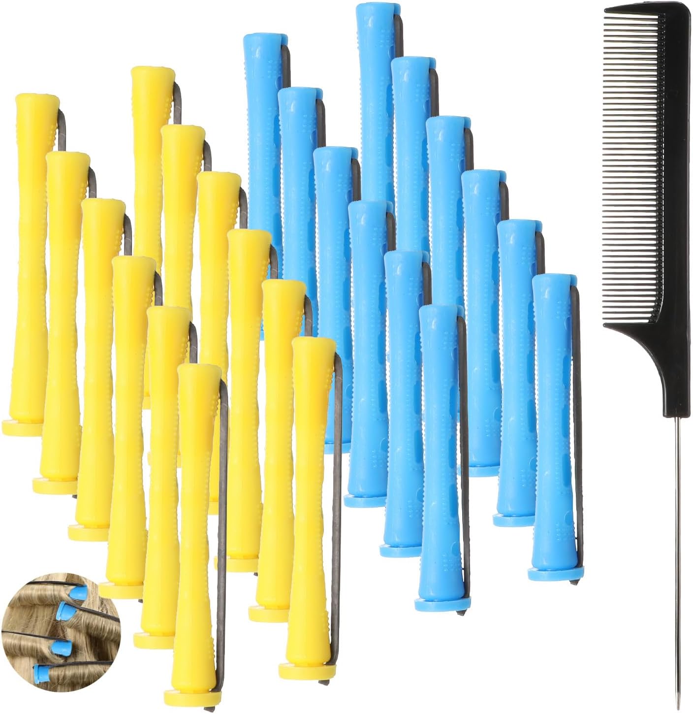 Perm Rods for Short Hair Perm Kit 0.35 Inch/0.27 Inch Perm Rollers Perming Rods with Steel Tail Comb for Long Short Hair Styling Tool 24 Pcs