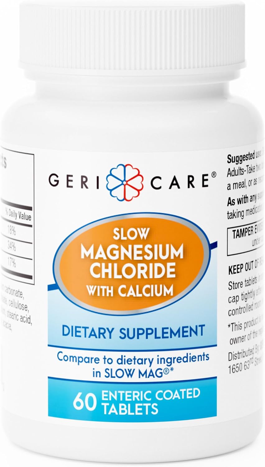 Gericare Slow Magnesium Chloride | Calcium Tablets by Geri-Care | Nutritional Supplement | 60 Count Bottle (Pack of 1)