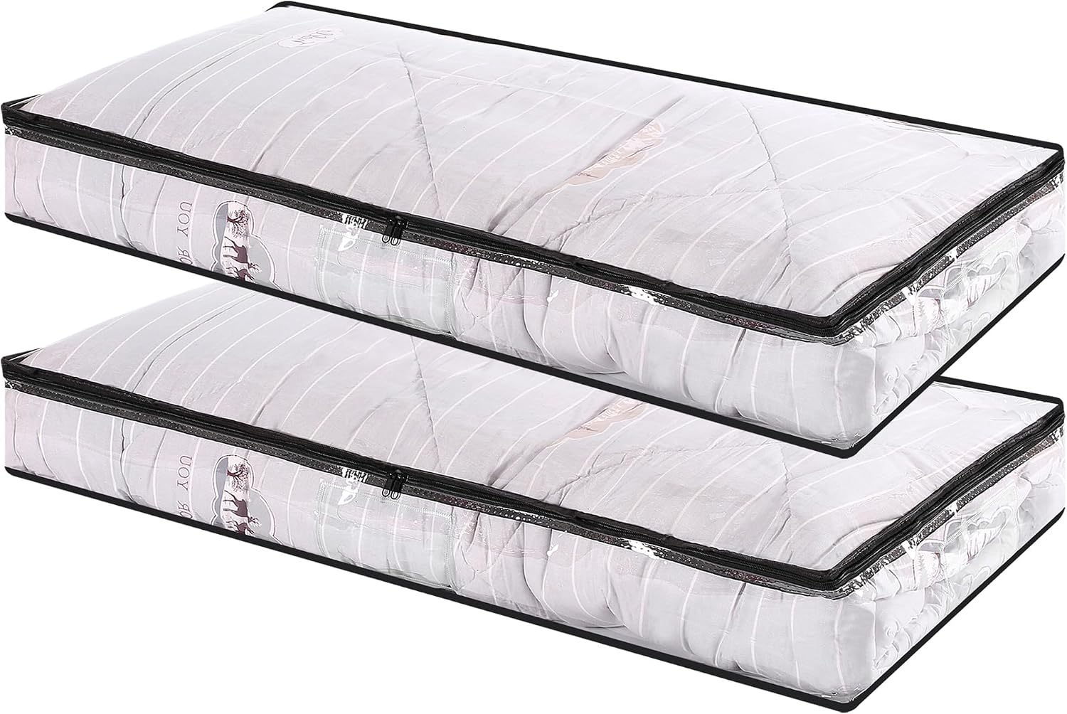 Vieshful 2 Pack Underbed Storage Bags, 40L Foldable Clothes Organizers Storage Containers, Zippered Closet Organization and Storage Bins for Comforters Blankets Bedding Sweaters