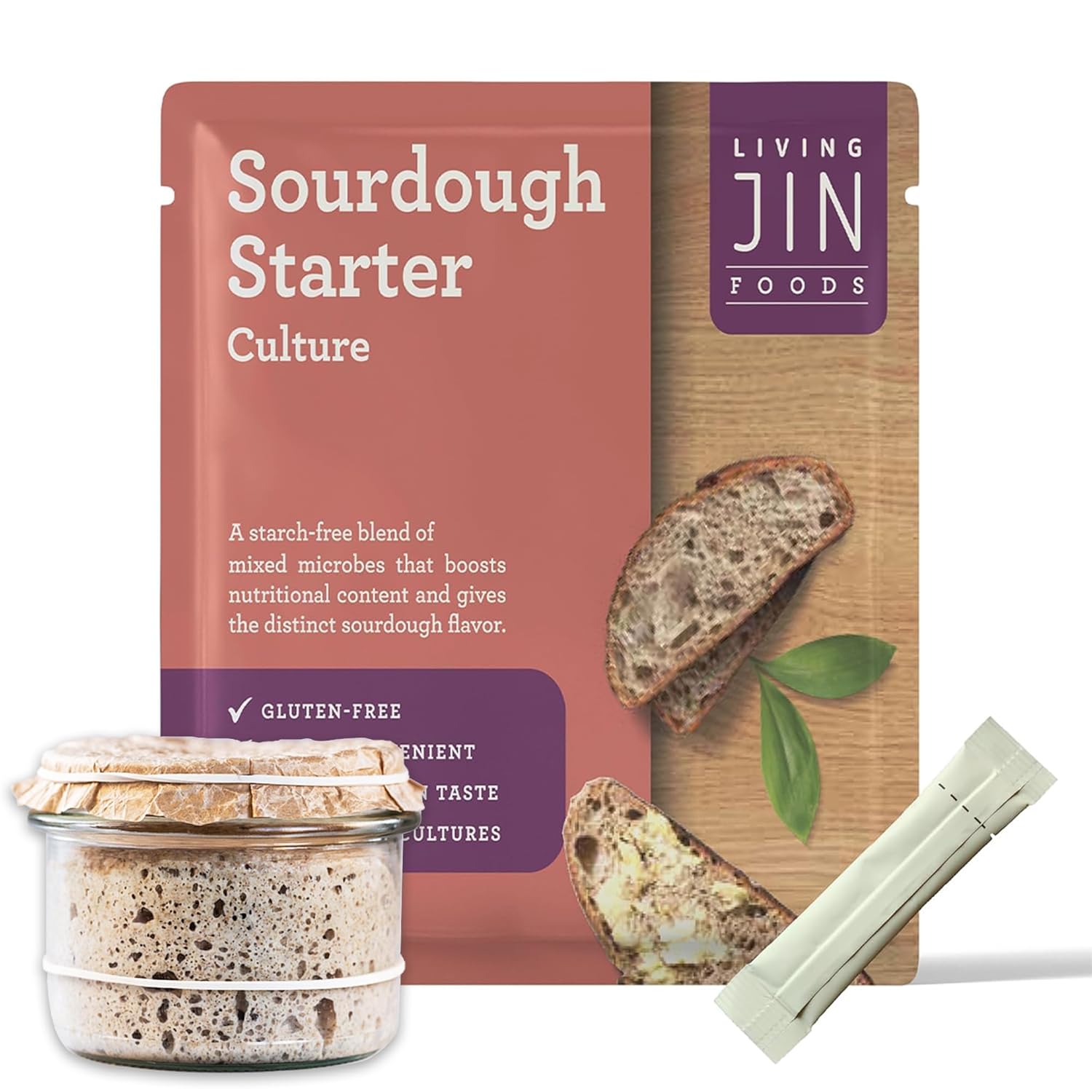 Sourdough Starter Culture (1 packet), Gluten Free Sourdough Starter Culture, Ready to Use Sour Dough Starter with One-time Feeding, Gluten-Free, Easy to Use, Vigorous Fermentation, Breakdown Gluten