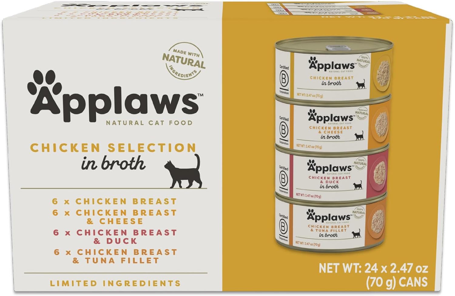 Applaws Chicken Variety in Broth Wet Cat Food 24-Pack 2.47 oz Cans | 100% Natural, High Quality Protein, Limited Ingredient, Grain Free, No Fillers, No Artificial Additives