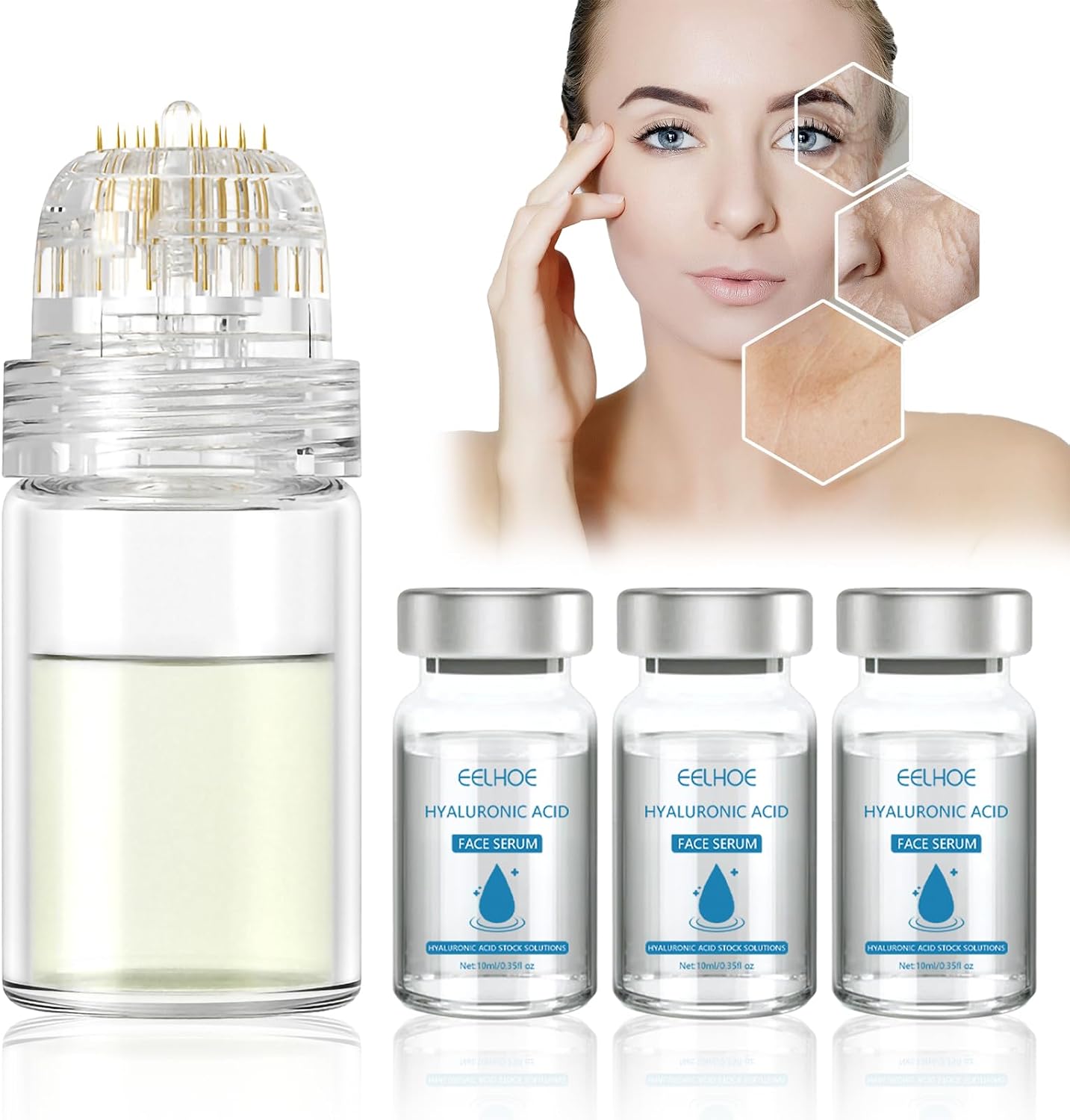 Gla-Mory Micro Infusion System for Lips,Micro Infusion Facial System,Gla-Mory Micro-Infusion Facial System,Repair Acne Scars,Deep Moisturizing,Suitable for All Skin Types (3 PCS Serum with Roller)