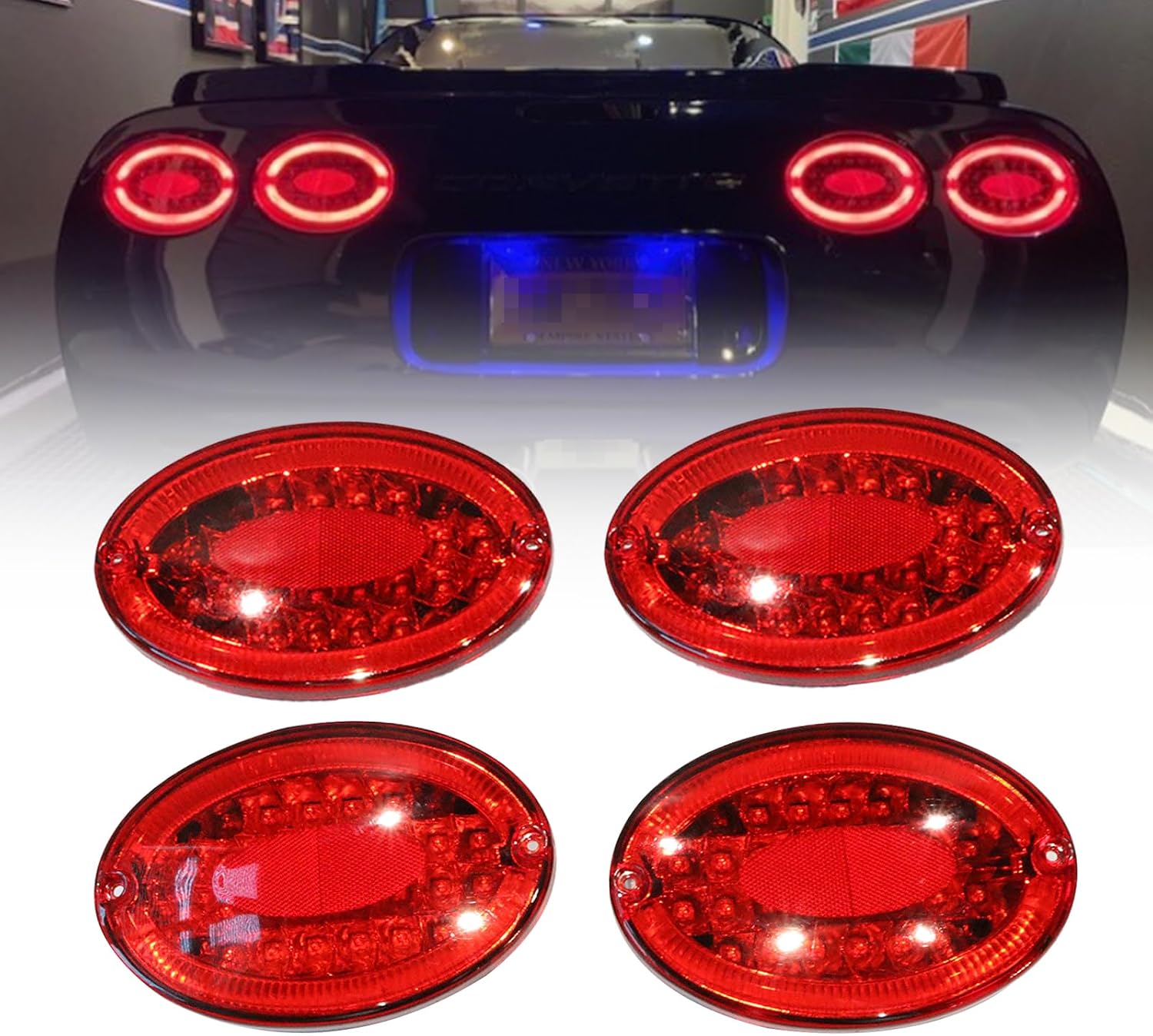 LOSTAR Set of 4 LED Tail Turn Signal Light Assembly Fit for 1997-2004 Chevrolet C5 Corvette - Rear LED Tail Lights Brake Lamp (Red)