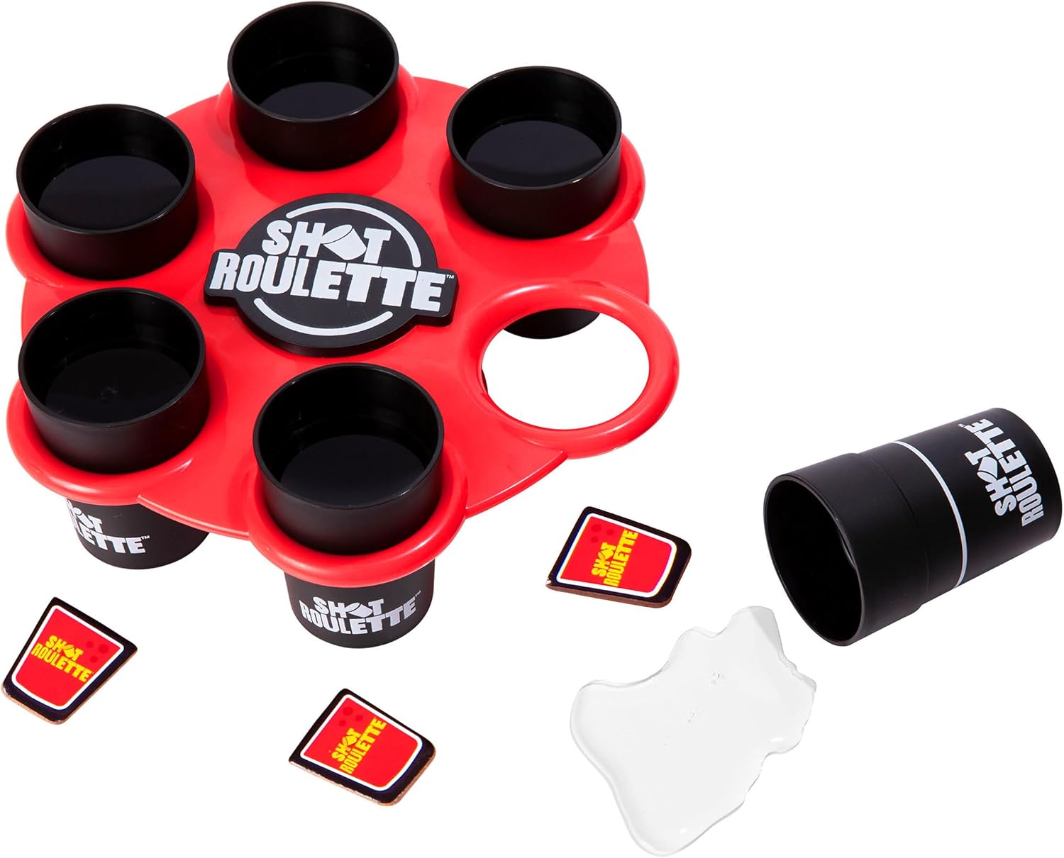Shot Roulette: The Roulette Wheel Drinking Game by Buzzed, Drinking Games for Adults, Group Drinking Games, Great for Funny Gifts, Includes 1 Shot Roulette Wheel, 6 Glasses, 12 Tokens, Instructions