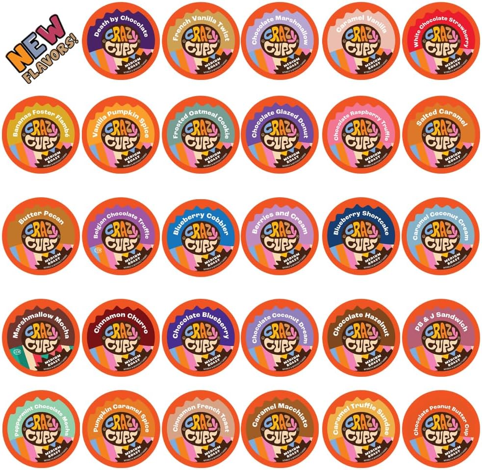 30-count Crazy Cups Flavored Coffee Single Serve Cups for Keurig K Cups Brewer Variety Pack Sampler by Custom Variety Pack