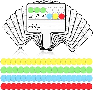 Seajan 12 Pcs Paddle Set Education Dry Erase Double Side Handheld Answer Board with Magnetic Counters Discs Phonemic Awareness Phonics Games Toy for Students Kids Teaching (Classic Color)