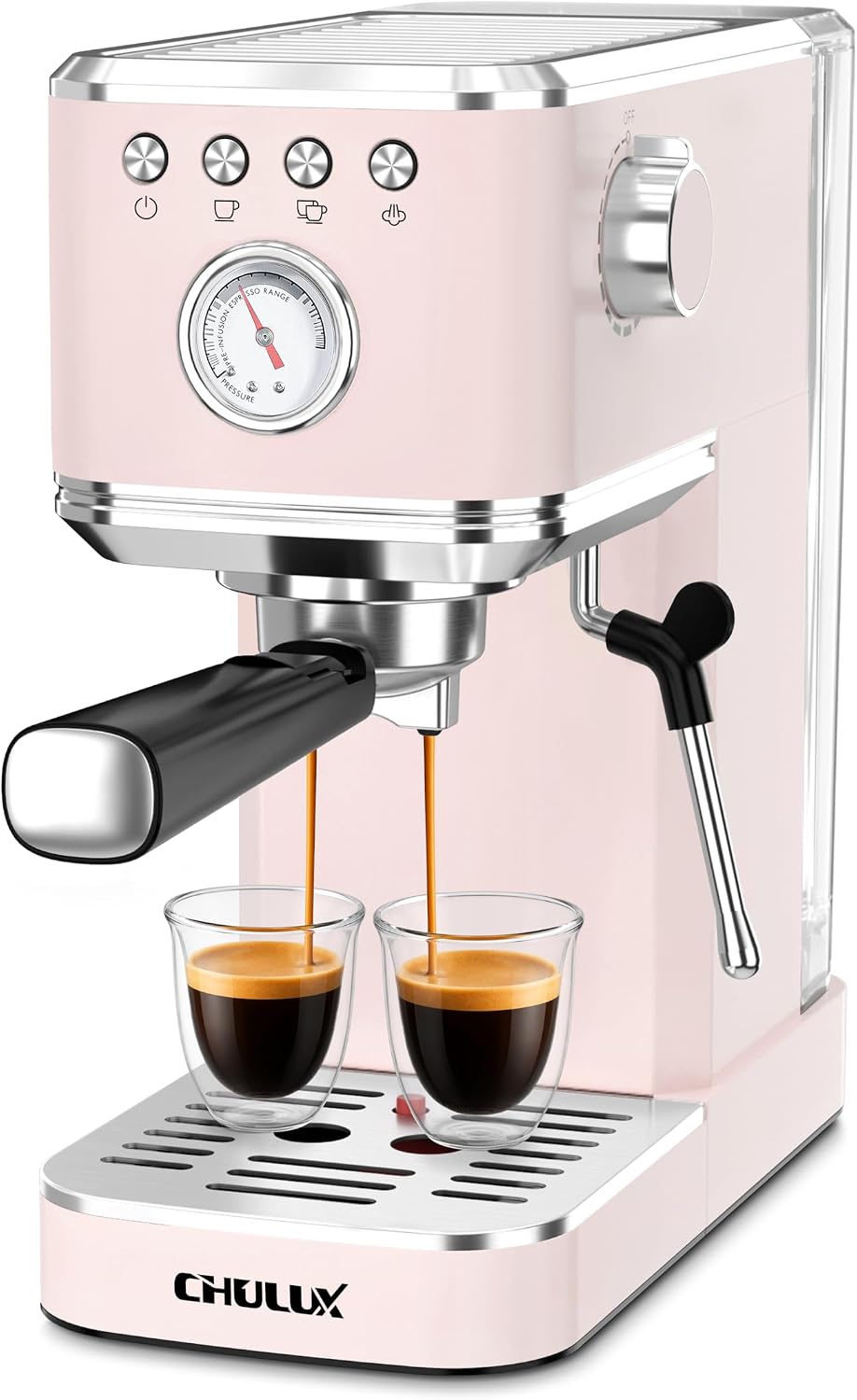CHULUX Slim Espresso Machine with Milk Frother for Home Latte, Light Pink