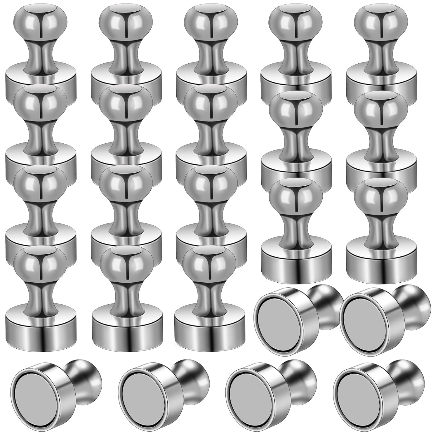MIN CI 24 Pack Neodymium Magnets, Silver Round Fridge Magnets, 12 x 16 mm, Strong Magnetic Push Pins for Whiteboard, Office, Refrigerator