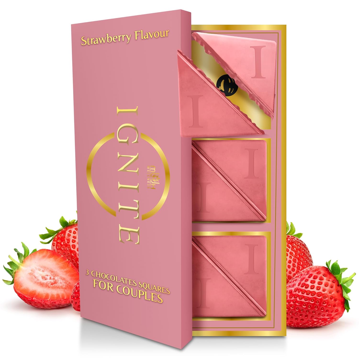 Ignite Strawberry Chocolate Squares – 60% Cocoa with Strawberry Flavor – Gourmet Fruit & Chocolate Fusion - Pack of 1