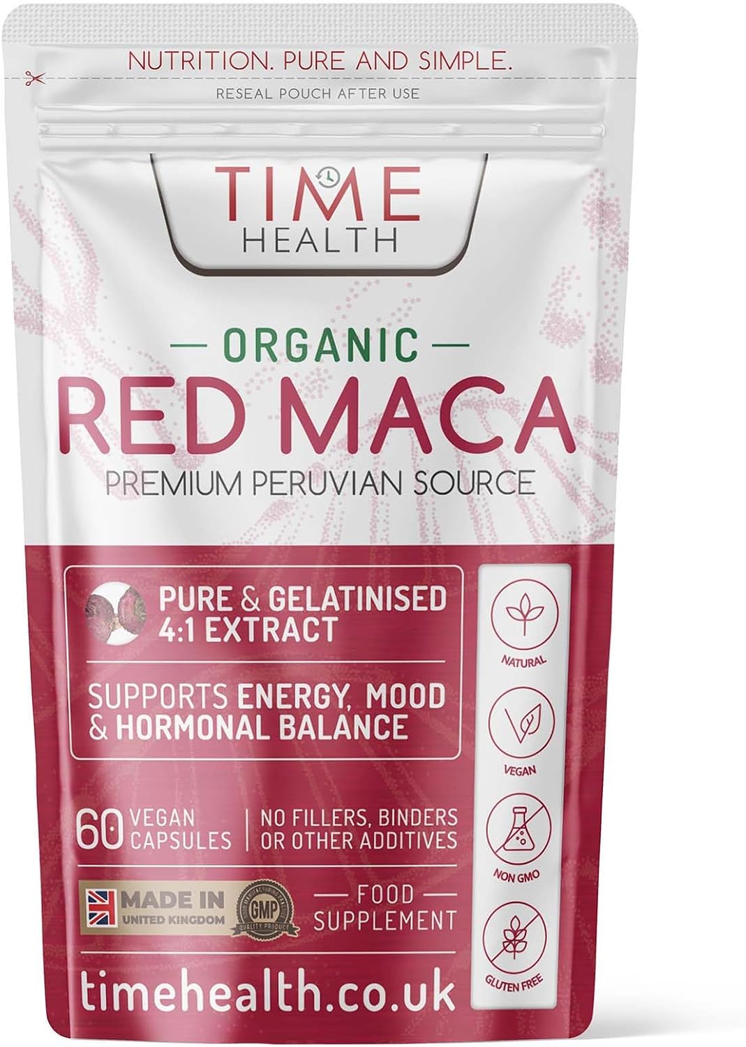 Organic Red Maca Root - 2000mg per Capsule - Peruvian Source - Gelatinized for Absorption - UK Manufactured - Pullulan (60 Capsule)