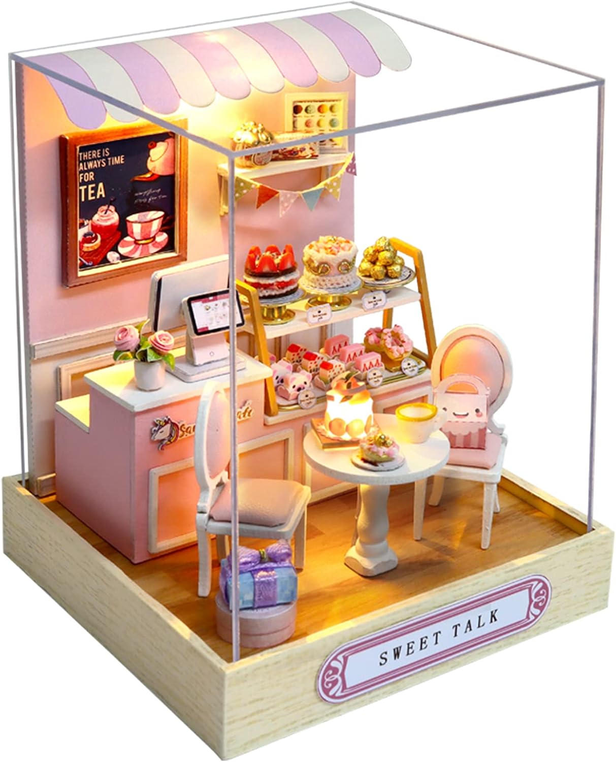 Cuteroom DIY Wooden DollHouse Kit,Dollhouse Miniature with Furniture and Dust Cover Handmade Crafts Miniature Dolls House kit for Teens Adult Gift (Sweet Talk)