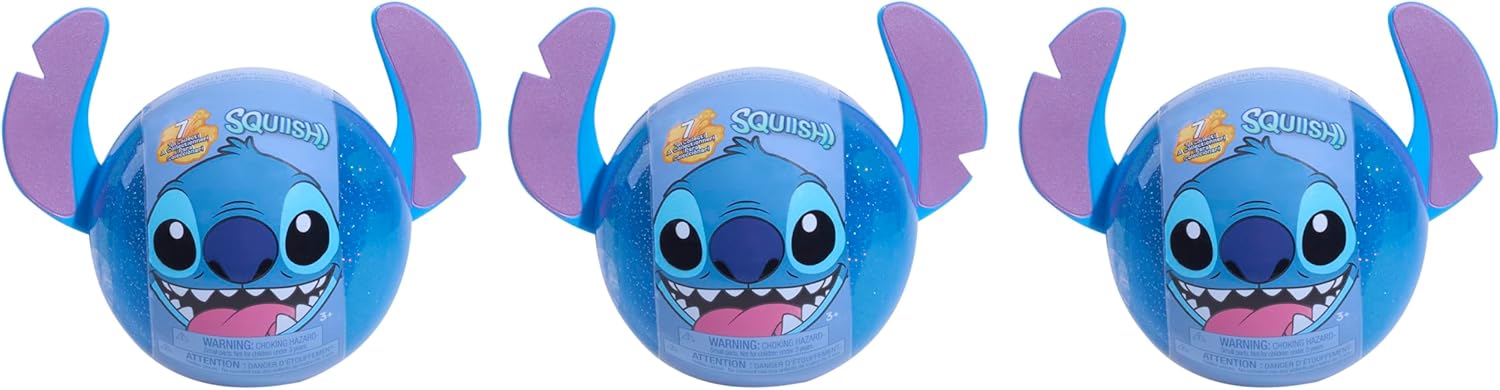 Disney Stitch Squish-a-Stitch Collectible Figures 3-Pack, 2-inch Mystery Glitter Figurines, Squishy Fidget Toys, Blind Box, Kids Toys for Ages 3 and Up by Just Play