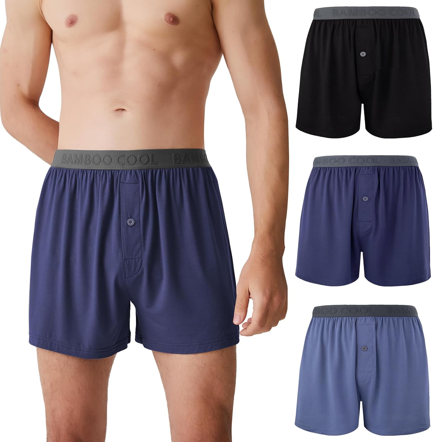 BAMBOO COOL Mens Boxer Shorts Underwear Soft Comfortable Breathable Knit Boxers Short for Men (3 or 5 Pack)