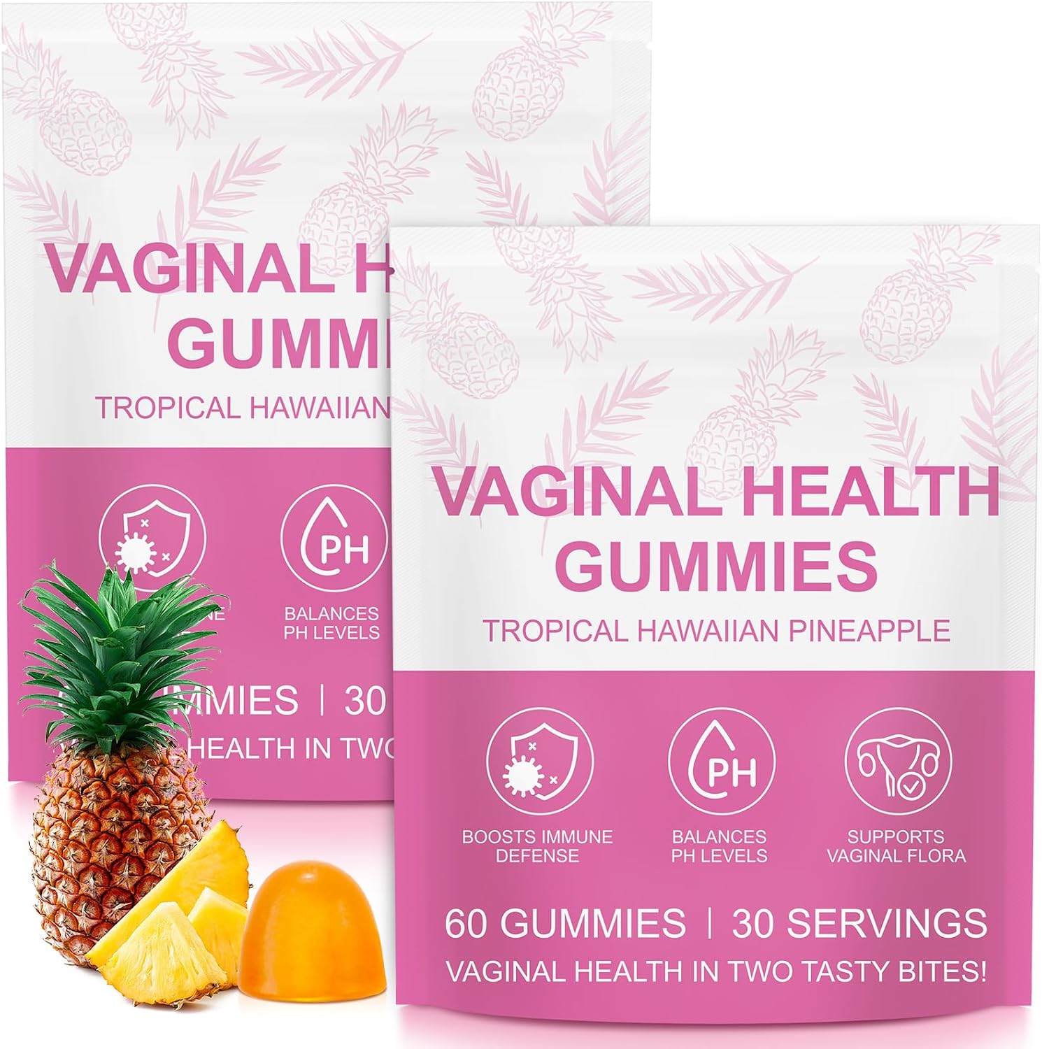 Feminine Balance Gummies Ph Balance for Women Vaginal All Ages, Support Women's Health & Wellness Hawaiian Pineapple Flavor 60 Gummies