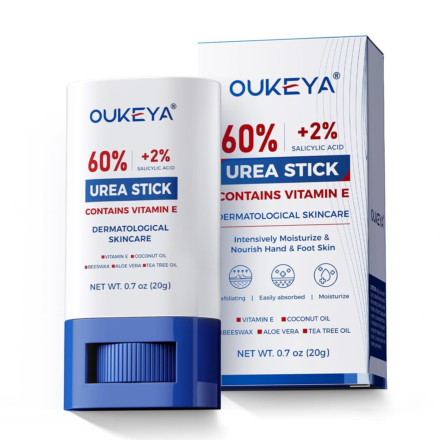 OUKEYA 60% Urea Stick with 2% salicylic acid - For Dry Rough Skin | urea cream 60 percent for feet maximum strength, targets cracked heels elbows knees, fast-absorbing non-greasy, 0.7 oz ﻿ ﻿