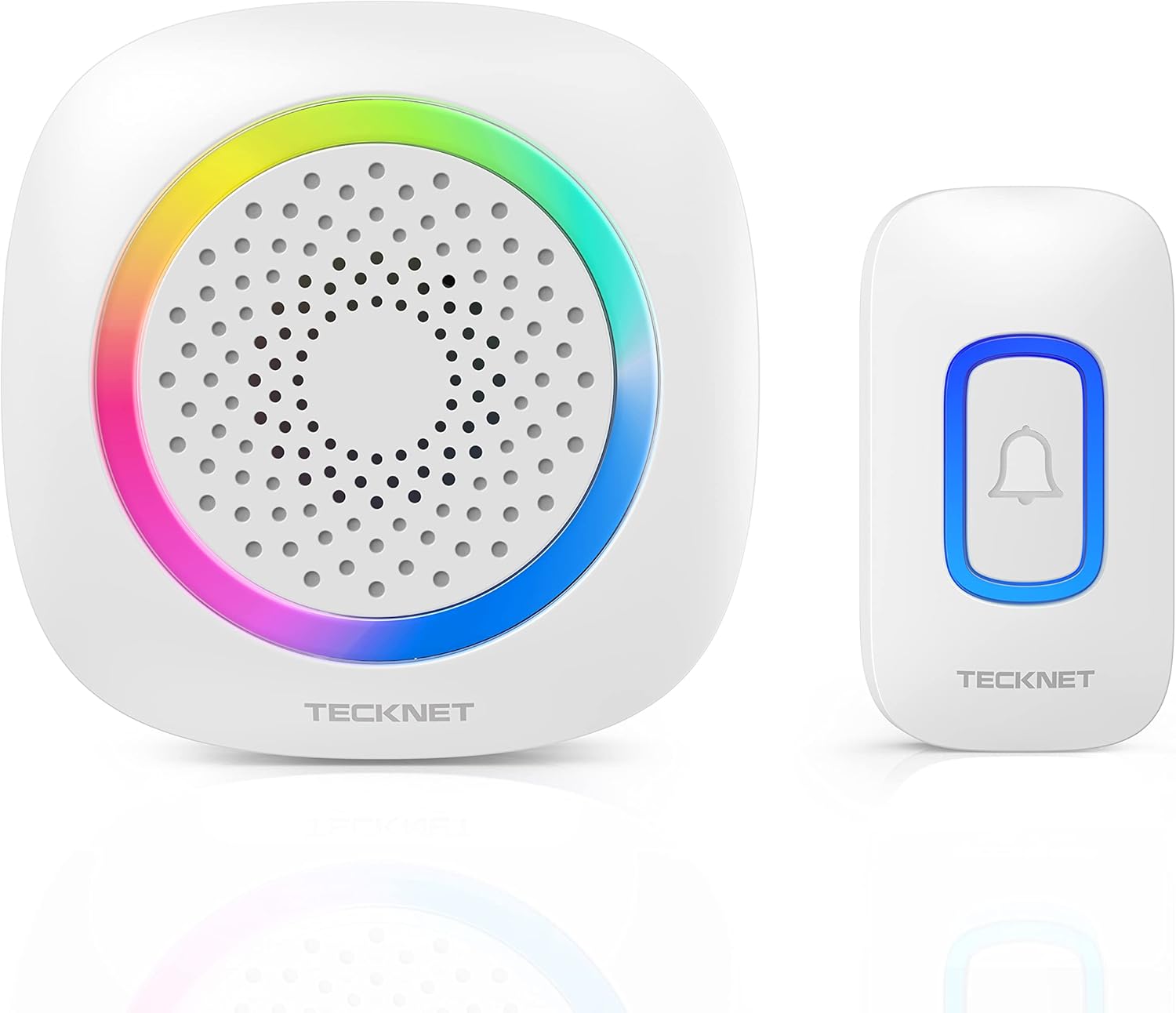 TECKNET Longest 1300 Feet Wireless Doorbell with RGB Alarm Lighting,Battery-Powered IP66 Waterproof Design,60+Chimes & 5-Level Volume for Home/Apartment/Classroom/Business,4.5-Year Battery Life,White