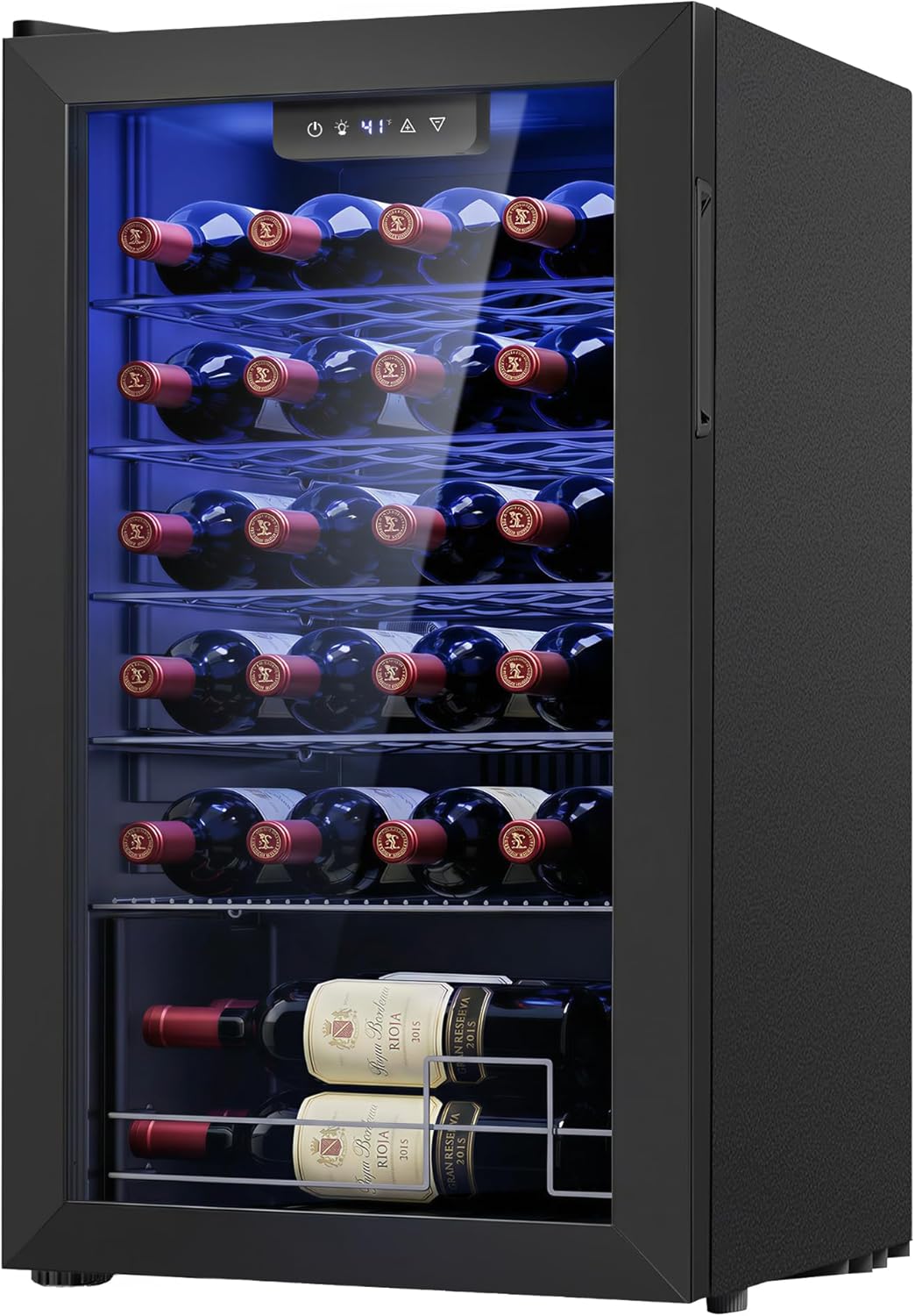 25 Bottle Compressor Wine Cooler Refrigerator, Freestanding Wine Cellar with 41-64°F Adjust Temp & Double-layer Glass Door for Red and White, Wine Cooler for Home Bar, Black