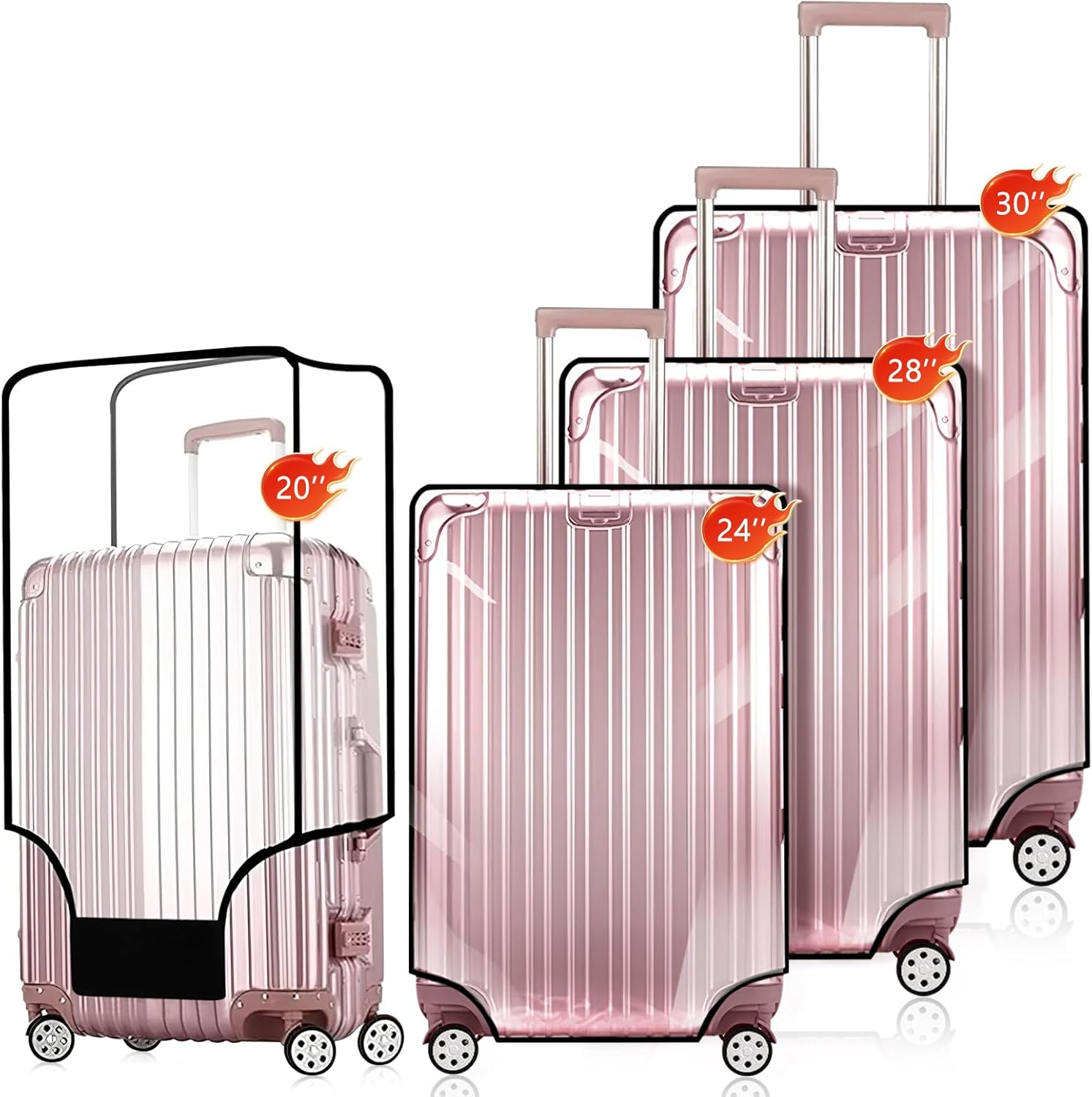 4 Pieces Thicken Clear Luggage Cover Protector,20" 24" 28"30"for Tsa Approved Suitcase Cover Set for Suitcase Waterproof Dustproof Anti-scratch Travel Suitcase Covers Case for Wheeled Luggage