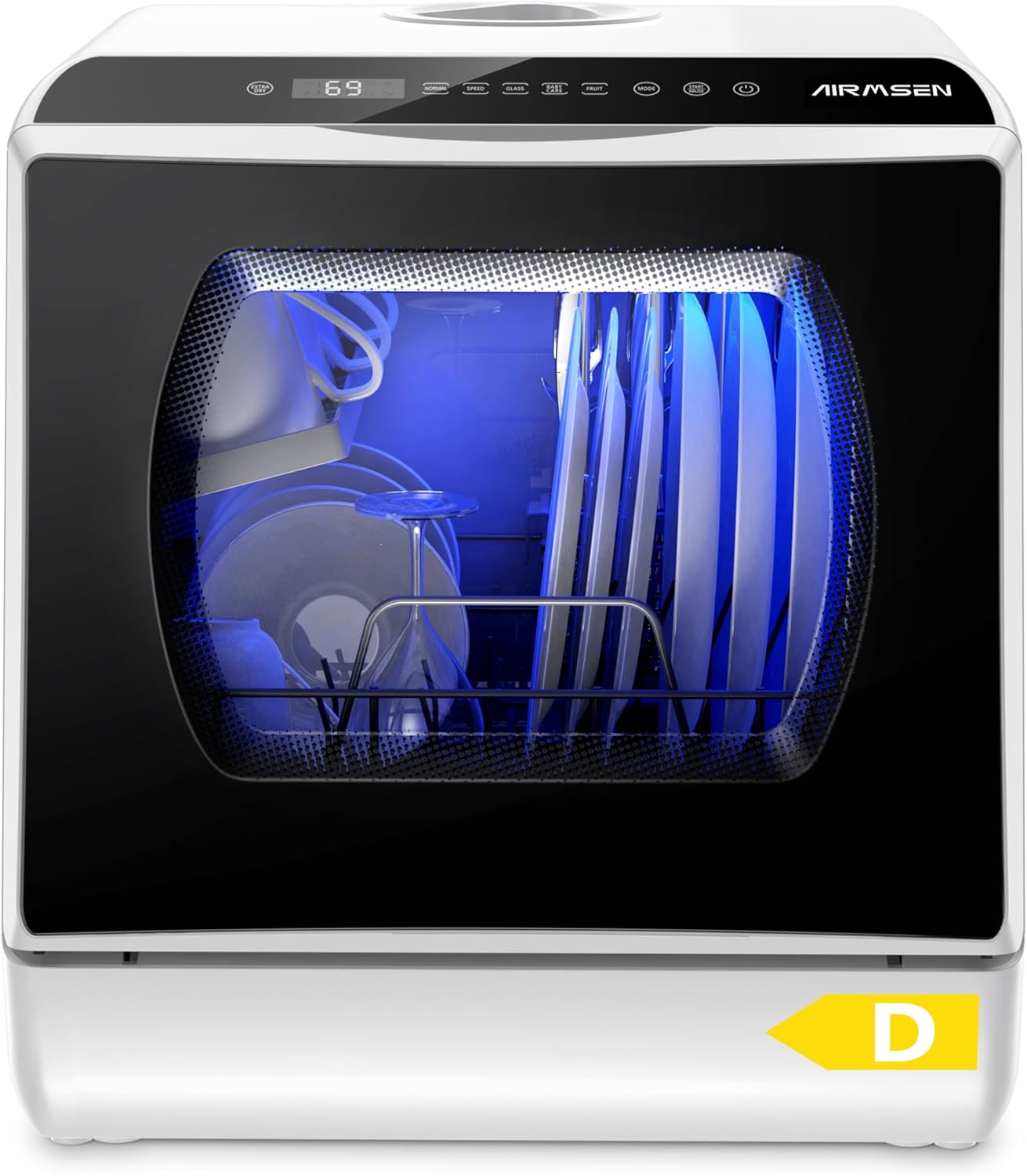 AIRMSEN Mini Table Top Dishwasher - Upgraded 6 Programs Portable Countertop Dishwasher No Plumbing with 2 Water Supply Modes for Kitchen Apartment Outdoor - with Baby Care Mode