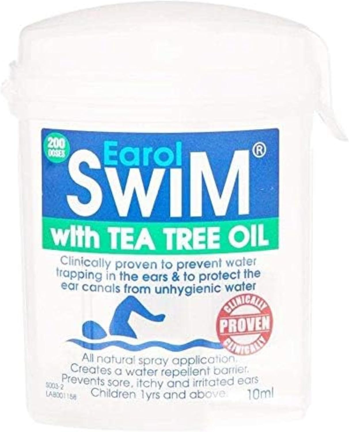 Earol Swim Olive Oil and Tea Tree Ear Spray, an Invisible Ear Plug, Protects Against Water Trapping to Prevent Infections, 1 Pack of 10ML Metered Dose Spray