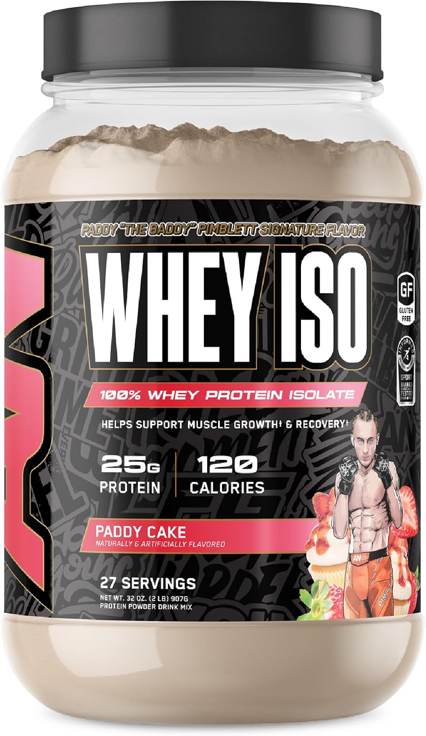 All Black Everything Whey Protein Isolate Powder | Whey Protein Isolate | 25g Protein | Low Carbs & Low Sugar | Workout Supplement for Men & Women | Paddy Cake | 27 Servings