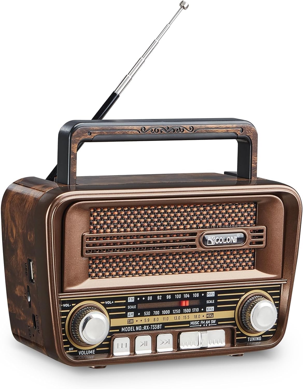 Gelielim Retro Radio AM FM, Portable Shortwave Radios with Best Reception, Bluetooth 5.3 Loud Speaker, Battery Operated Radios Support TF Card/USB, Gifts Idea for Elder, Retros Vintage Decor for Home