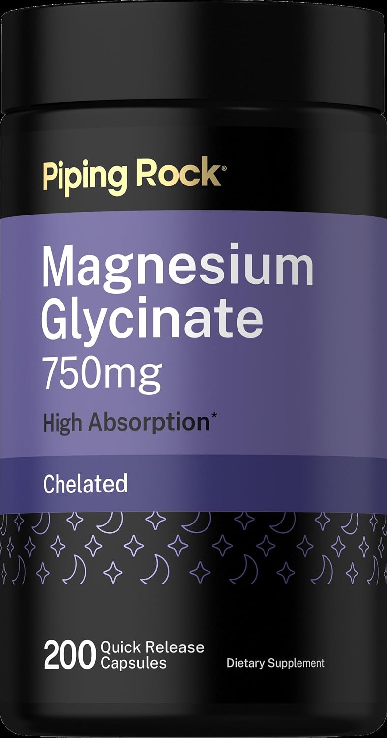 Piping Rock Chelated Magnesium Glycinate Supplement 750 mg | 200 Capsules