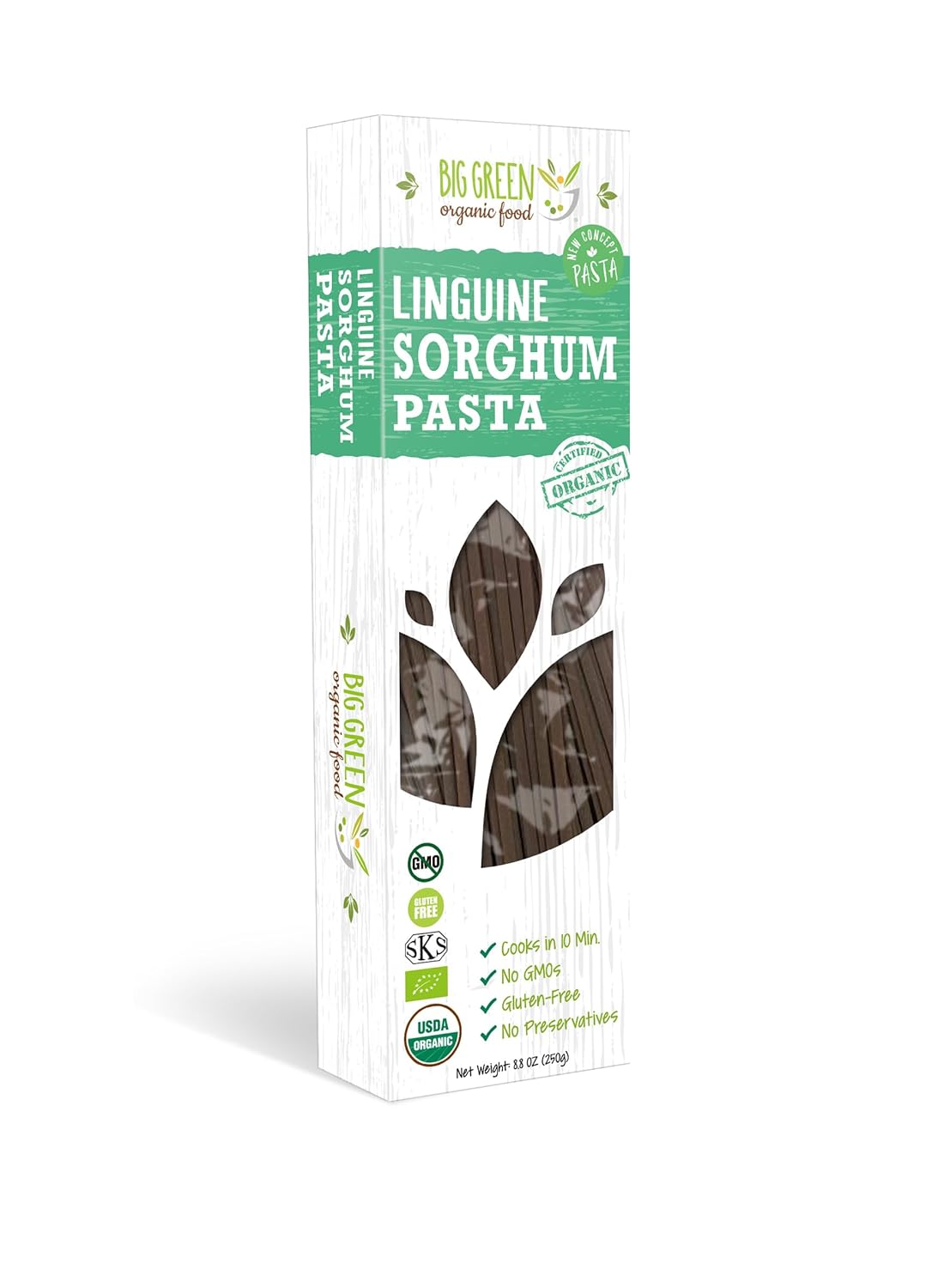 Big Green Organic Food- Organic Sorghum Linguine, Gluten-Free, Lectin-Free, Non-GMO, Vegan, Wheat and Rice Alternative, 8.8oz (1 Pack)
