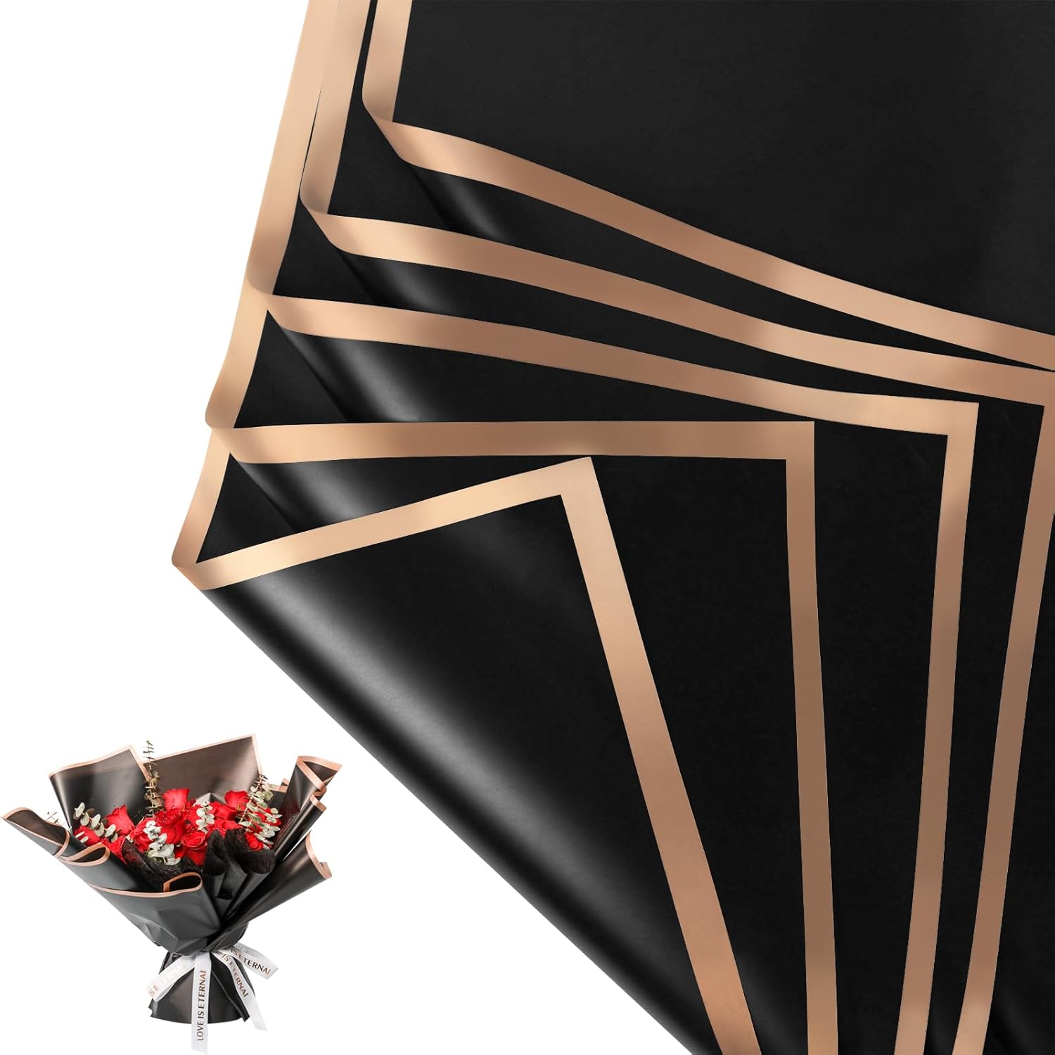 20 Sheets Flower Wrapping Paper - Waterproof Floral Bouquet Wrapping Paper, Florist Supplies Packaging Paper for Wedding Birthday Gift DIY (Black)