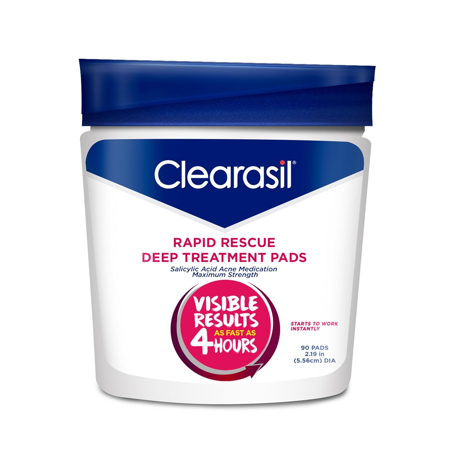 Clearasil Rapid Rescue Deep Treatment Acne Face Pads, Maximum Strenght with 2% Salicylic Acid Acne Treatment Medicine, 90 Count