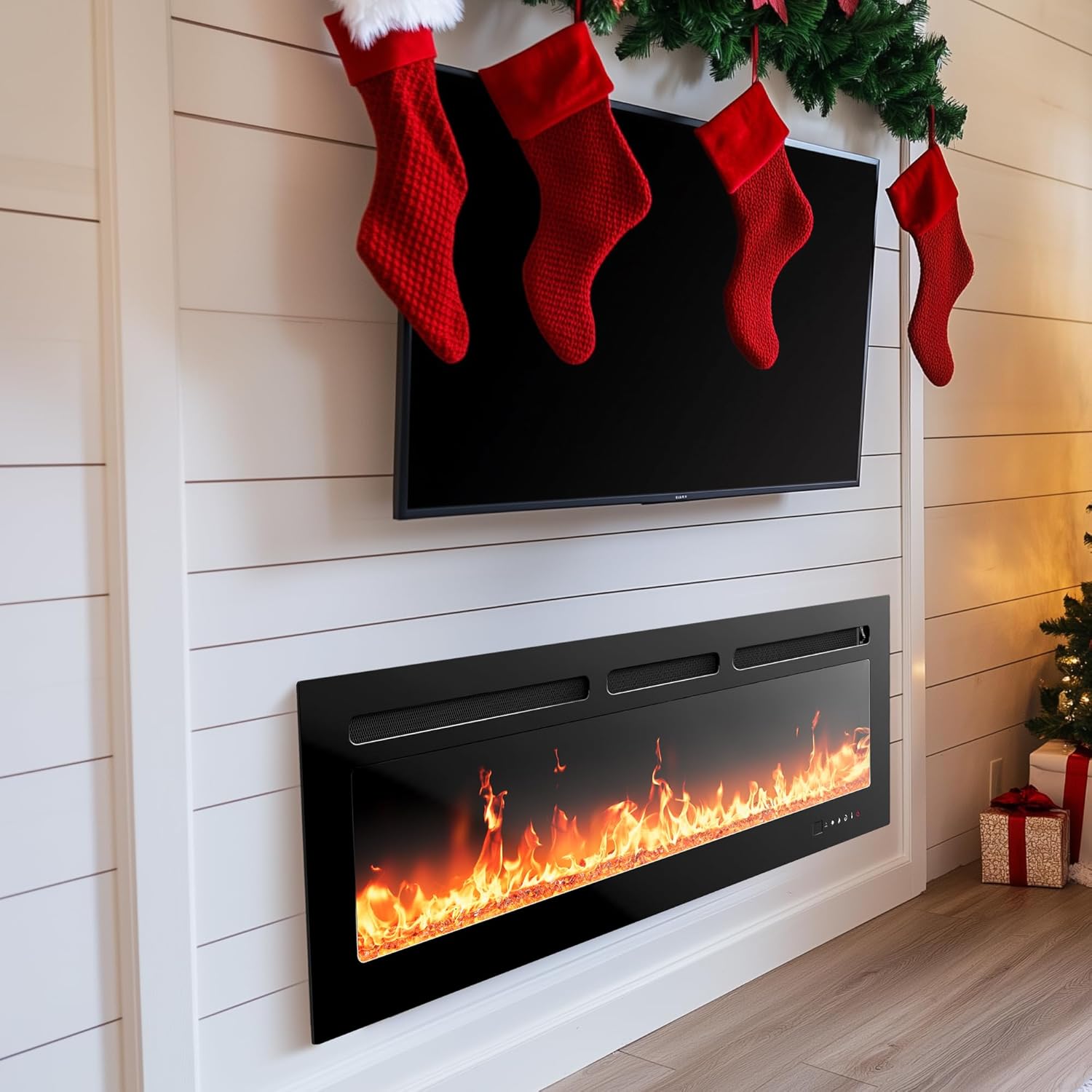 Silonn 50-Inch Smart Electric Fireplace Heater - 5300 BTU, WiFi-Enabled with App & Remote Control, Ultra-Slim Design (Wall-Mounted/Recessed) - 20 Flame Colors, Built-in Timer