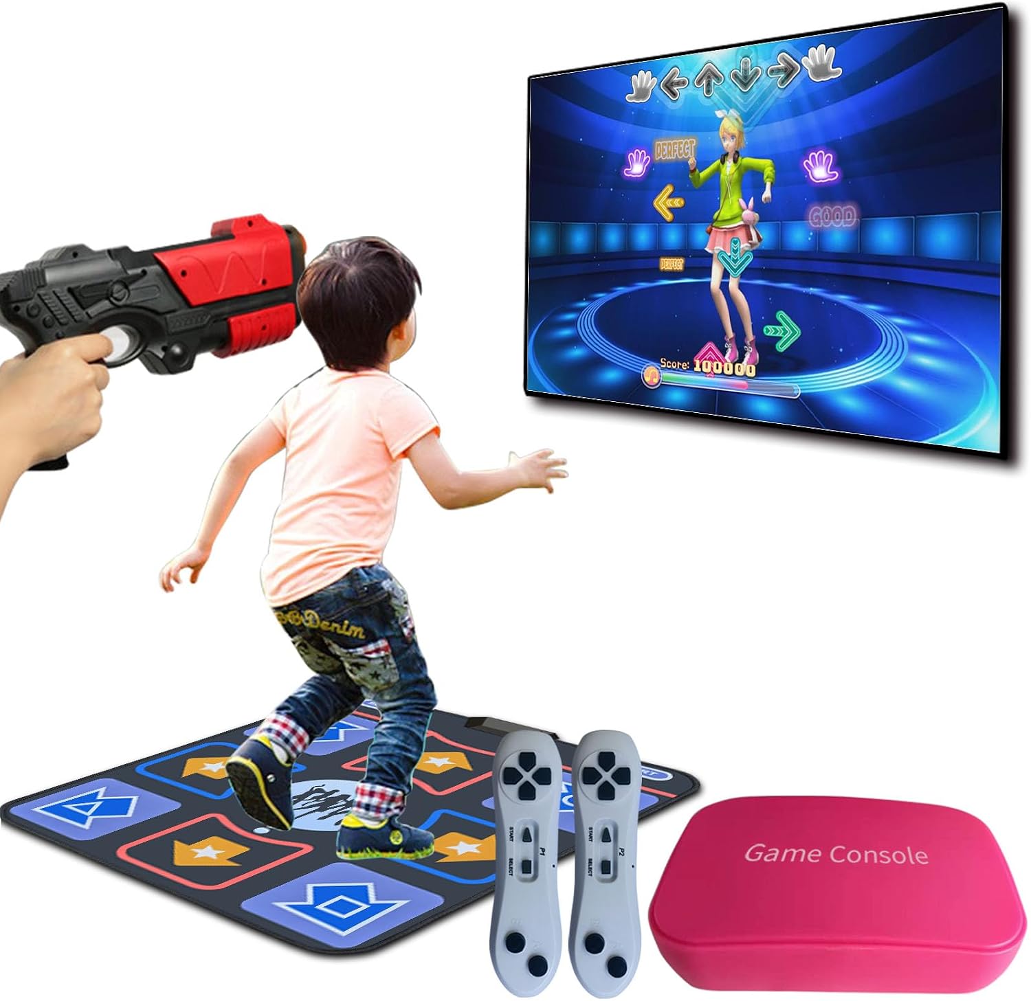 TV Retro Game Console with 100+ Games, 200+ Dance Mat Songs, Video Game System for Kids& Adults with AR Gun Game Toy, TV Plug& Play,2.4G Game Controllers Toy Gift for Boys & Girls Age 3 +
