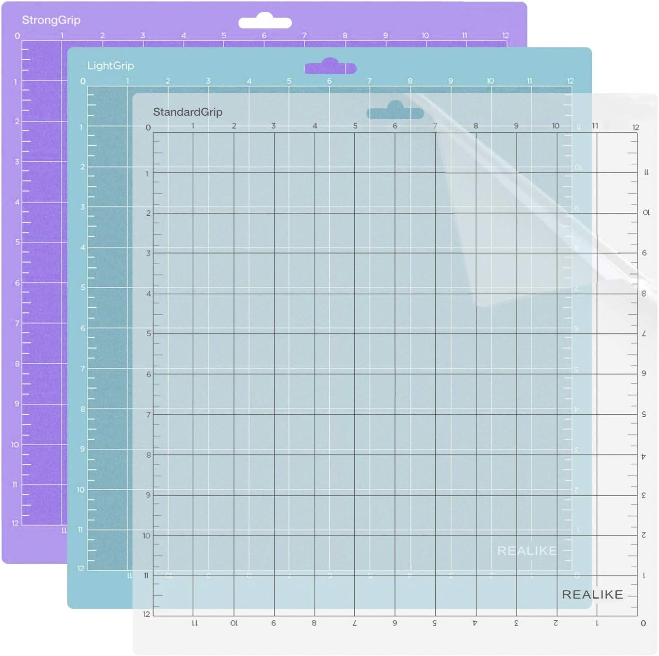REALIKE 12x12 Cutting Mat Compatible with Cricut Maker 3/Maker 4/Maker/Explore 3/4/Air 2/Air/One(3 Mats), Gridded Adhesive Non-Slip Cut Mat for Crafts, Quilting, Sewing and All Arts (Variety)