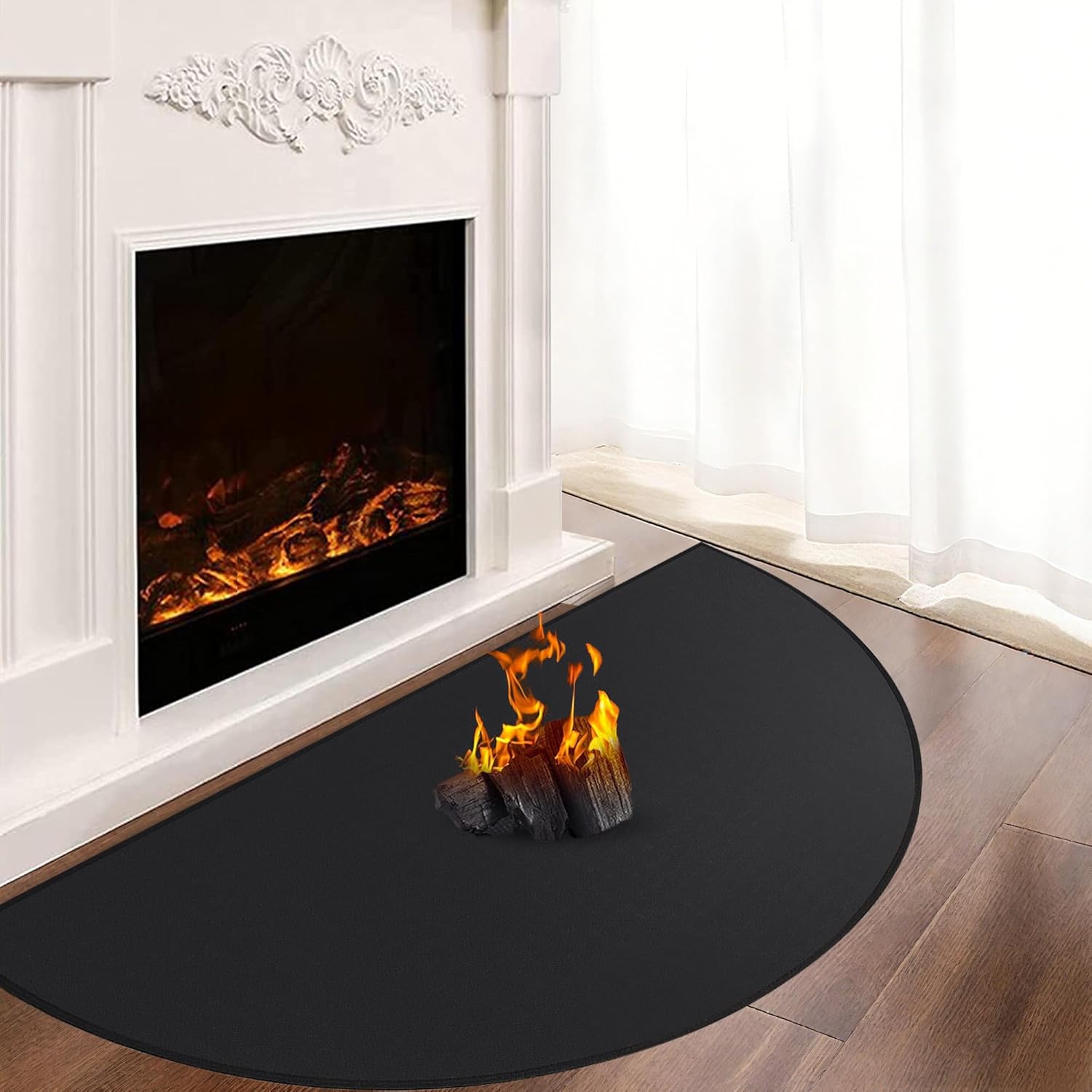Fireproof Fireplace Mat, 120x70x0.1cm Hearth Rugs for Fireplaces, Fireplace Rug for Indoor Outdoor, Hearth Pads for Wood Stove Protect Floors Carpets from Sparks Embers, Black