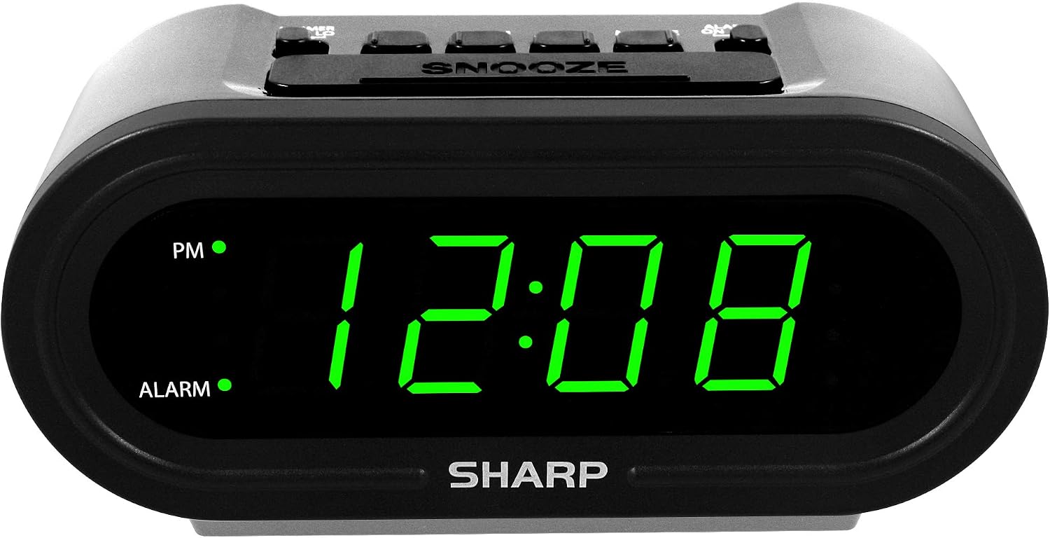 Sharp AccuSet Self-Setting Alarm Clock with Auto DST, Green LED