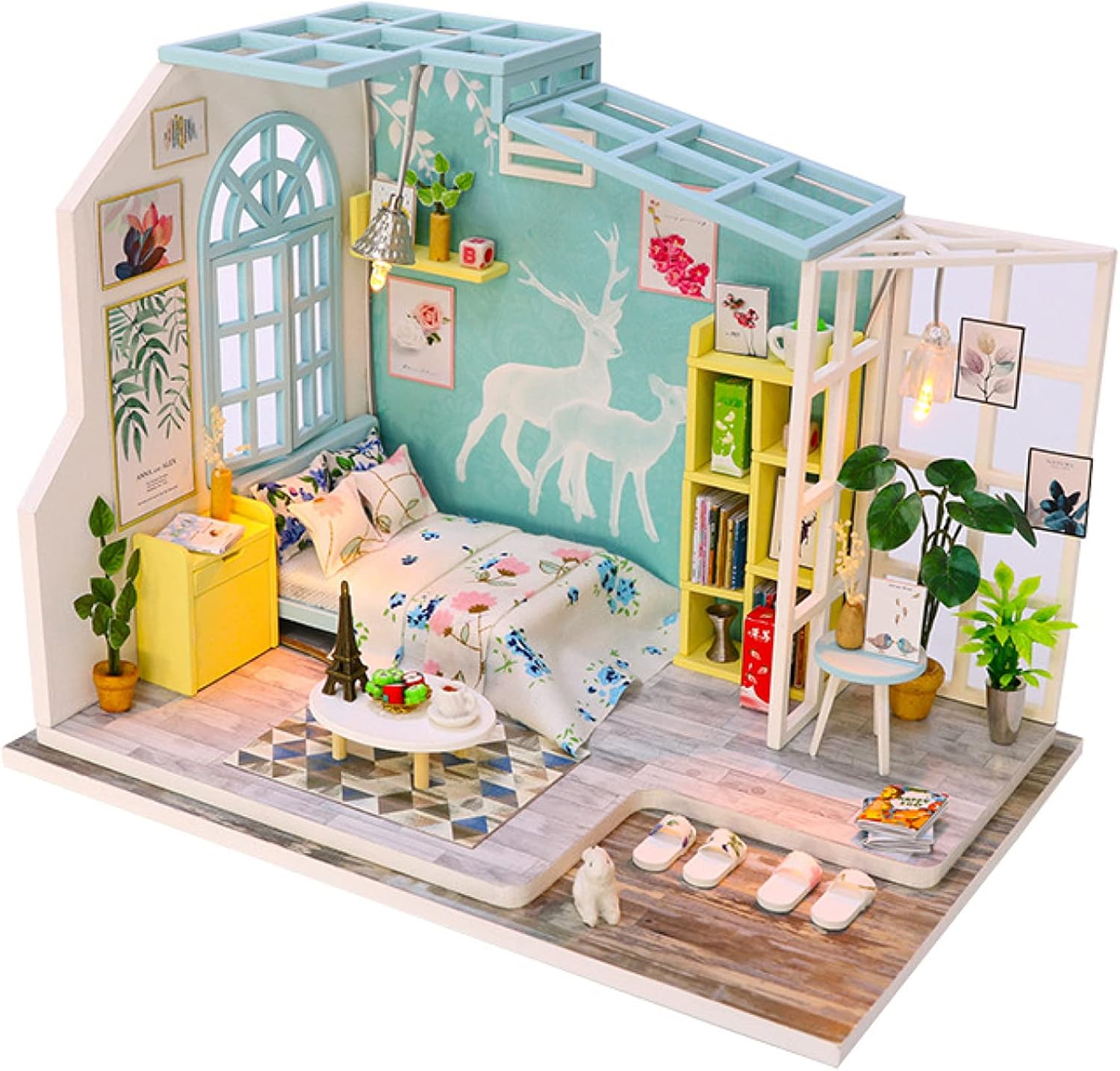YIHANGG DIY Miniature Dollhouse Kits Bedroom House Mini Model with Furniture Children Adult Gifts Wooden Assembly Toy - with Dust Proof Cover