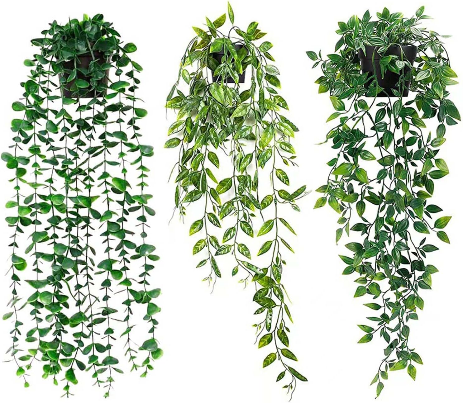 Artificial Hanging Plant, 3 Pack Fake Hanging Plants with Pot, Greenery Faux Fake Ivy Decor, Fake Ivy Potted Plants for Indoor Outdoor Home Decor Wall Room Patio Office Table Shelf