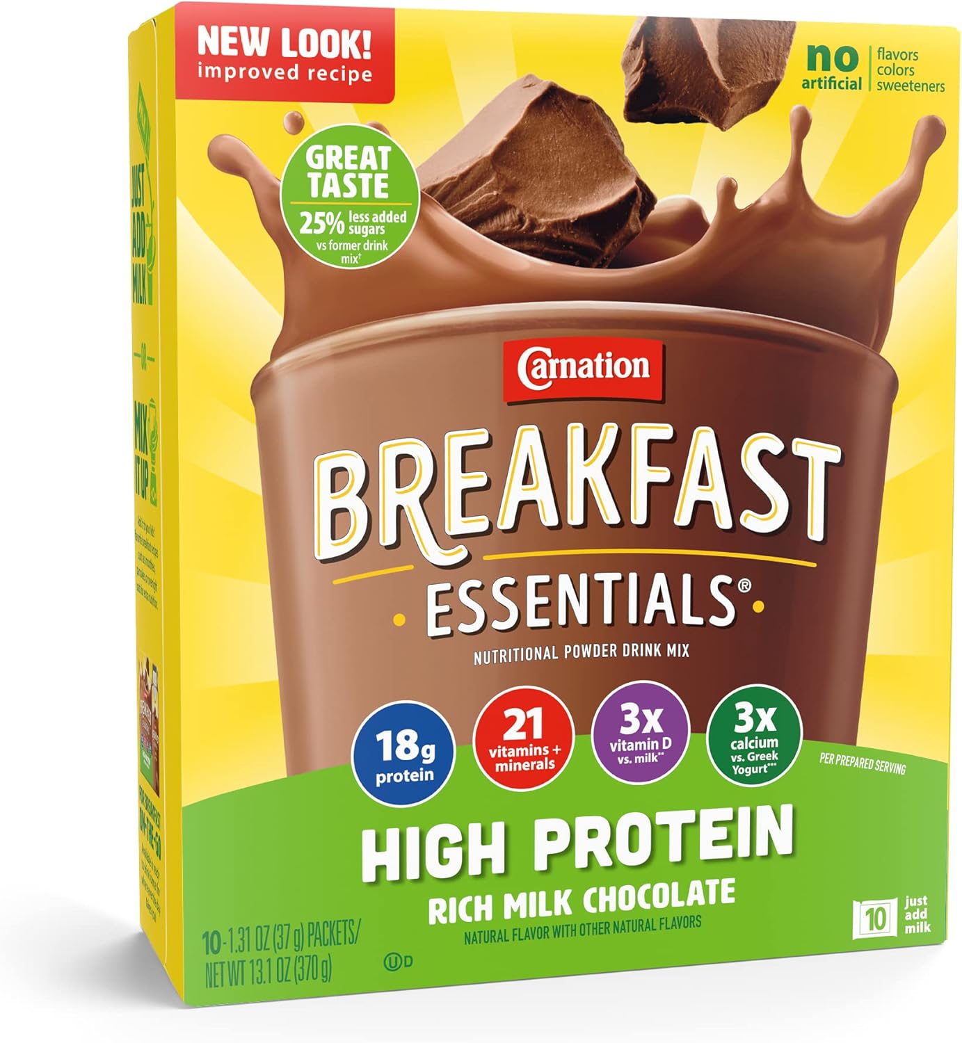 Carnation Breakfast Essentials High Protein Powder Drink Mix, Rich Milk Chocolate, 10 Packets, 6 Count