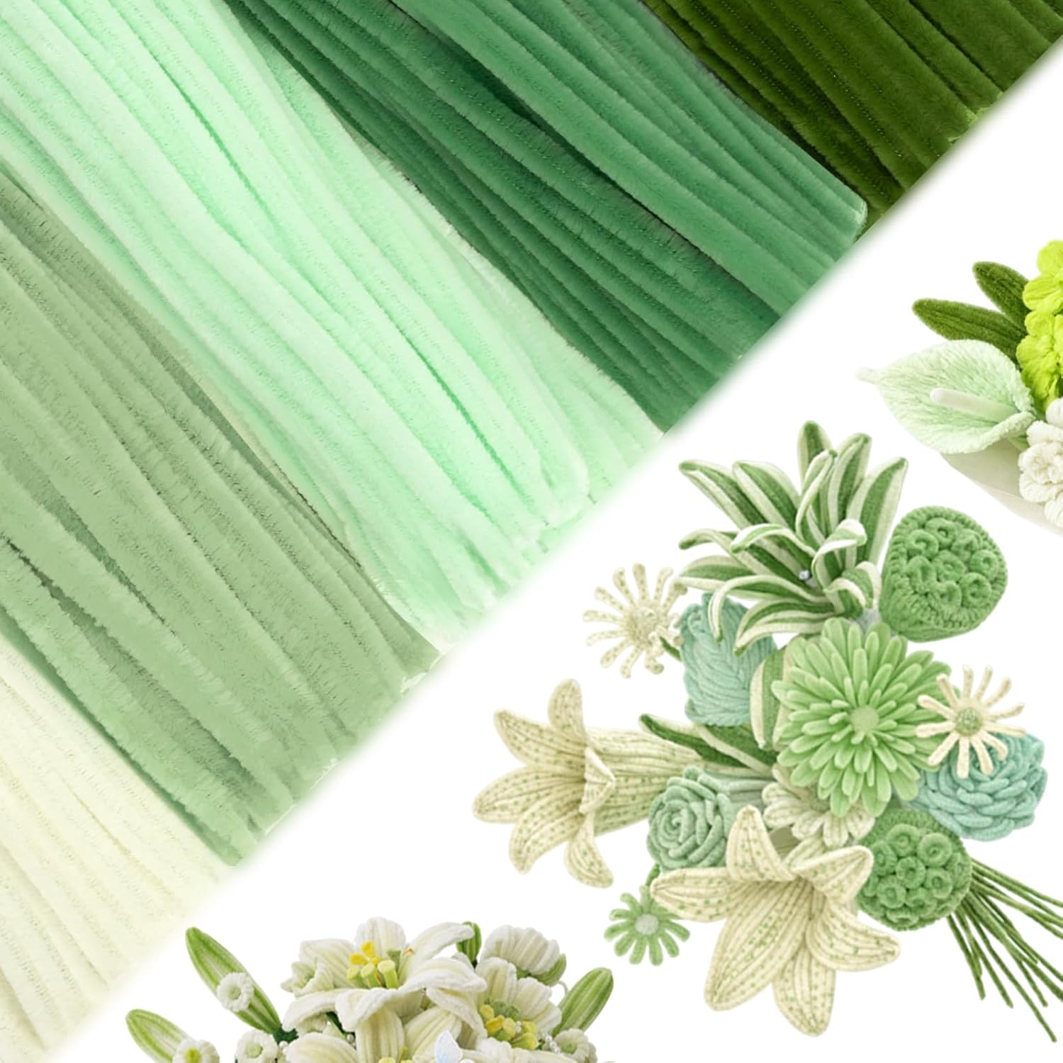 Peryiter 500 Pcs Pipe Cleaners for DIY Flower Bouquets, Chenille Stems for Graduation Bouquet Crafts, Fuzzy Sticks for Handmade Flowers, DIY Gift, Art Projects(Boho Green,12 Inch)
