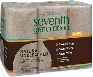 Seventh Generation Unbleached Paper Towels, 100% Recycled Paper, 6 Count, Pack of 4