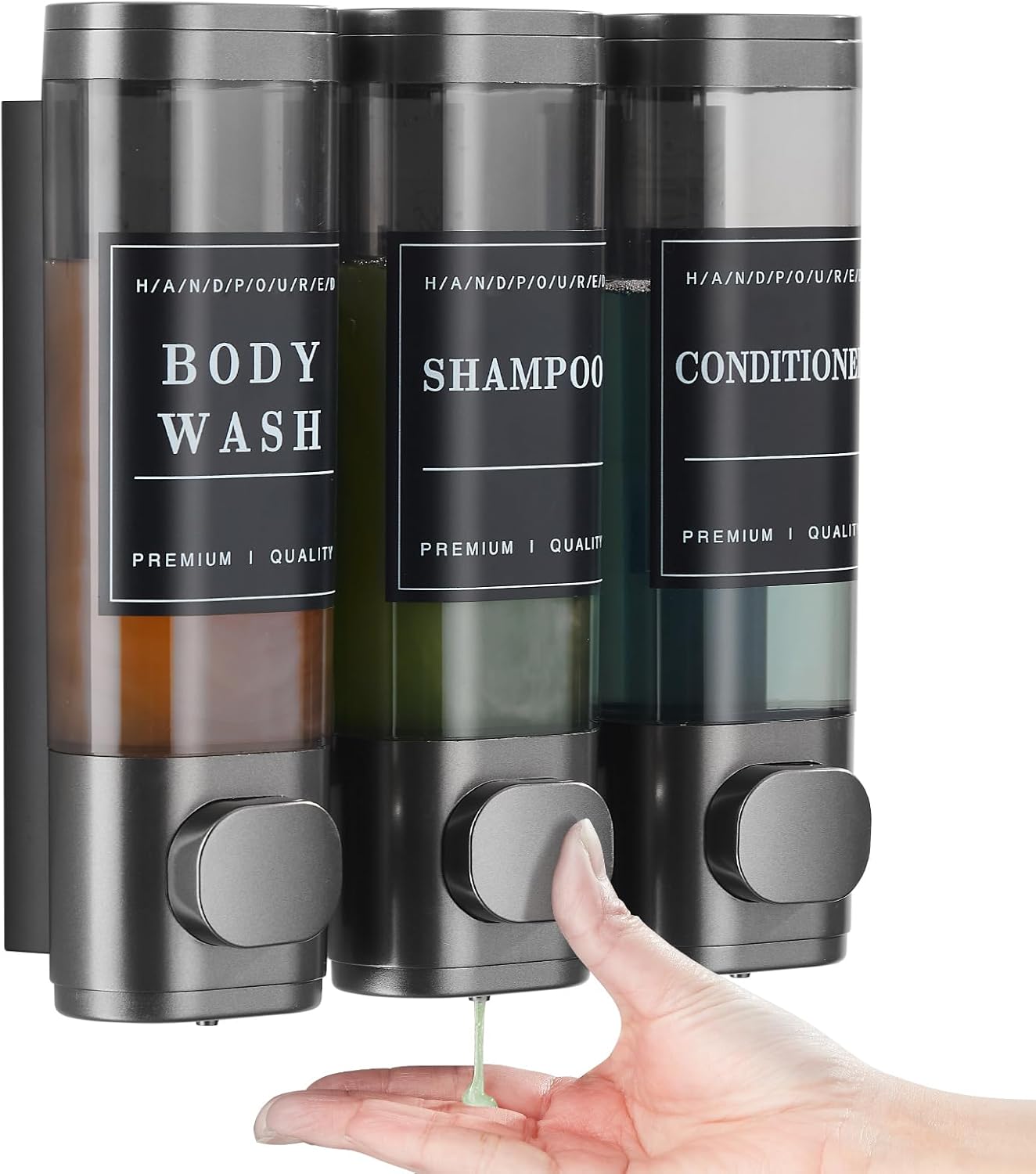 Shampoo and Conditioner Dispenser,Unisence Shower Soap Dispenser 3 Chamber No Drill Wall-Mounted Shampoo Dispenser for Shower Wall Mounted Shower Dispenser for Bathroom Hotel Large Capacity,Dark Gray